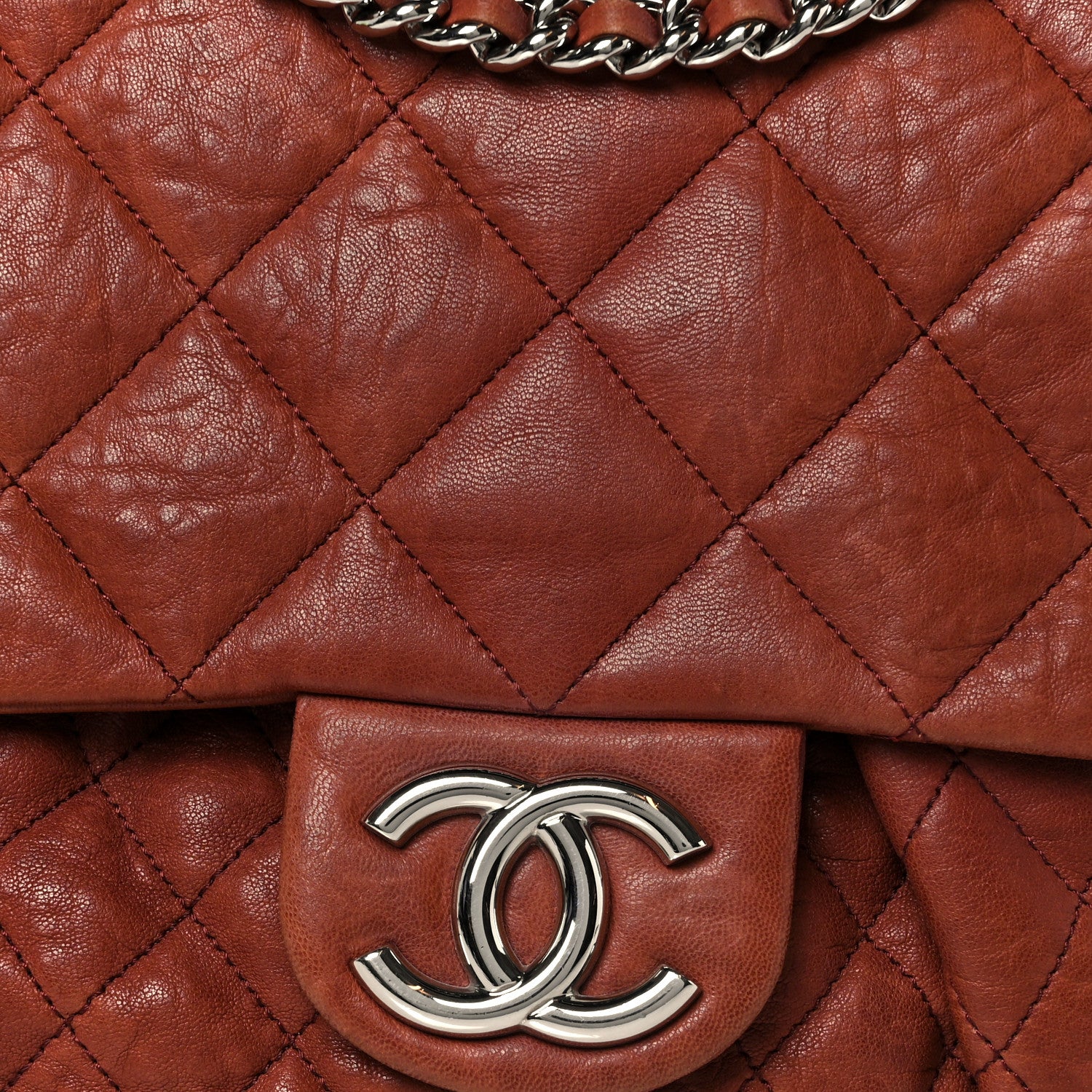 Washed Lambskin Quilted Medium Chain Around Messenger Brown - Image 8