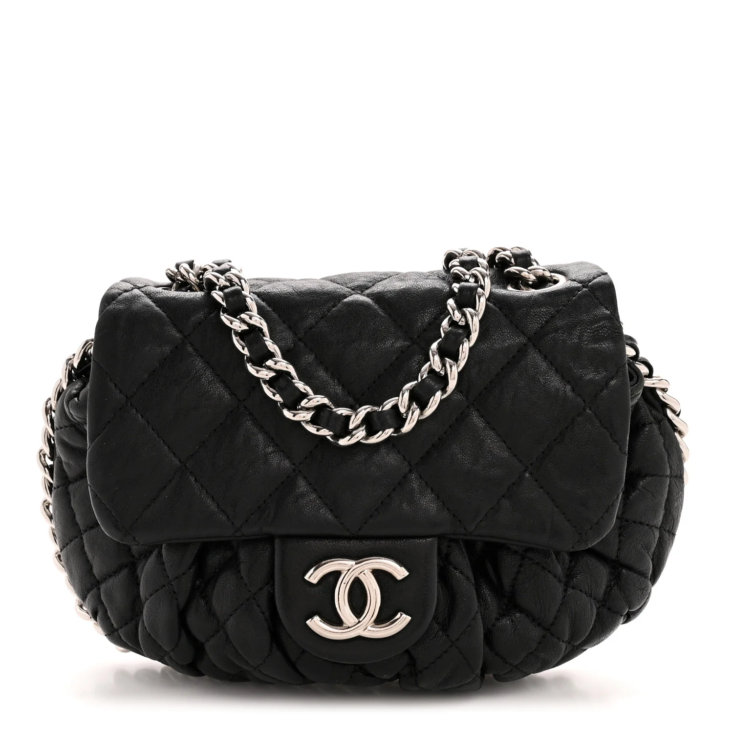 Washed Lambskin Quilted Mini Chain Around Flap Black