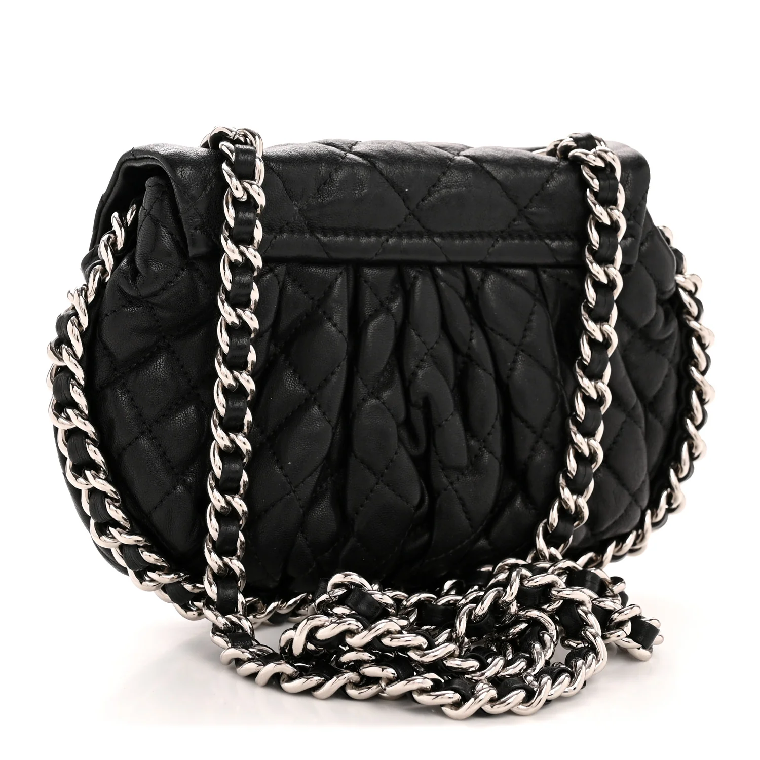 Washed Lambskin Quilted Mini Chain Around Flap Black - Image 3
