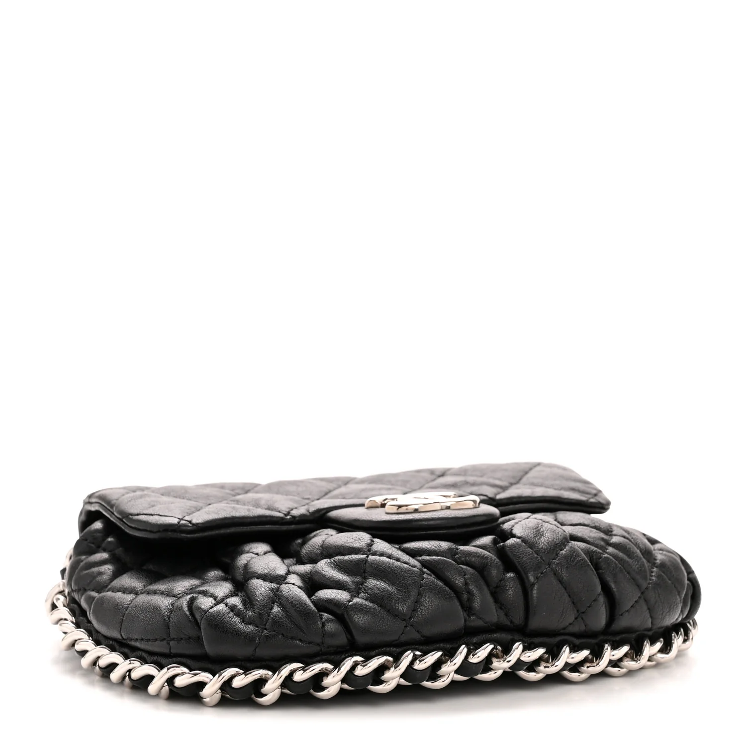 Washed Lambskin Quilted Mini Chain Around Flap Black - Image 4