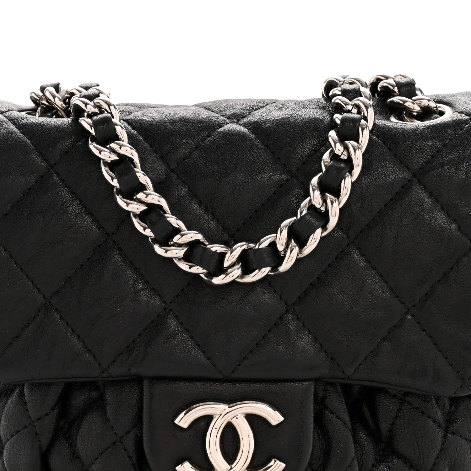 Washed Lambskin Quilted Mini Chain Around Flap Black - Image 8