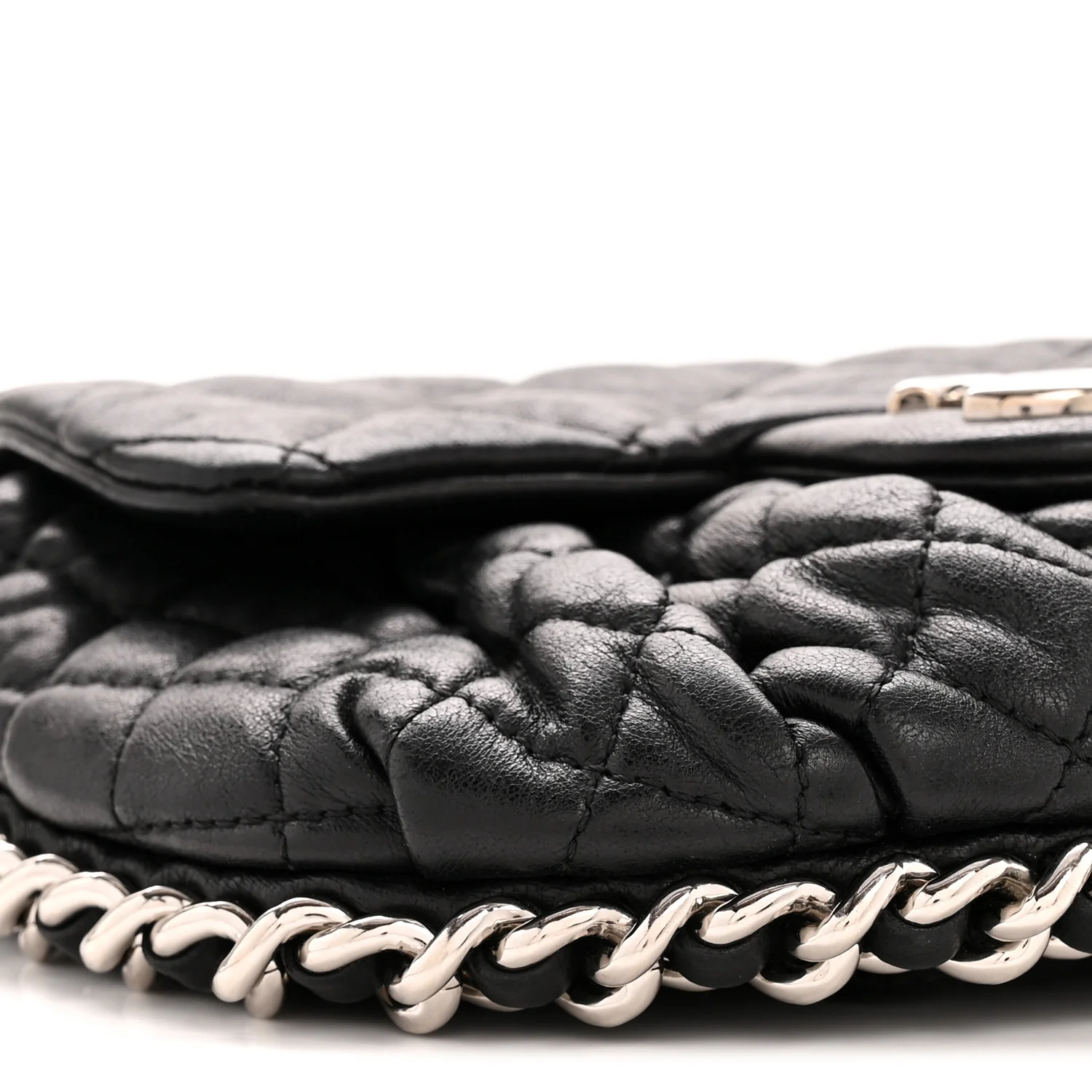 Washed Lambskin Quilted Mini Chain Around Flap Black - Image 9