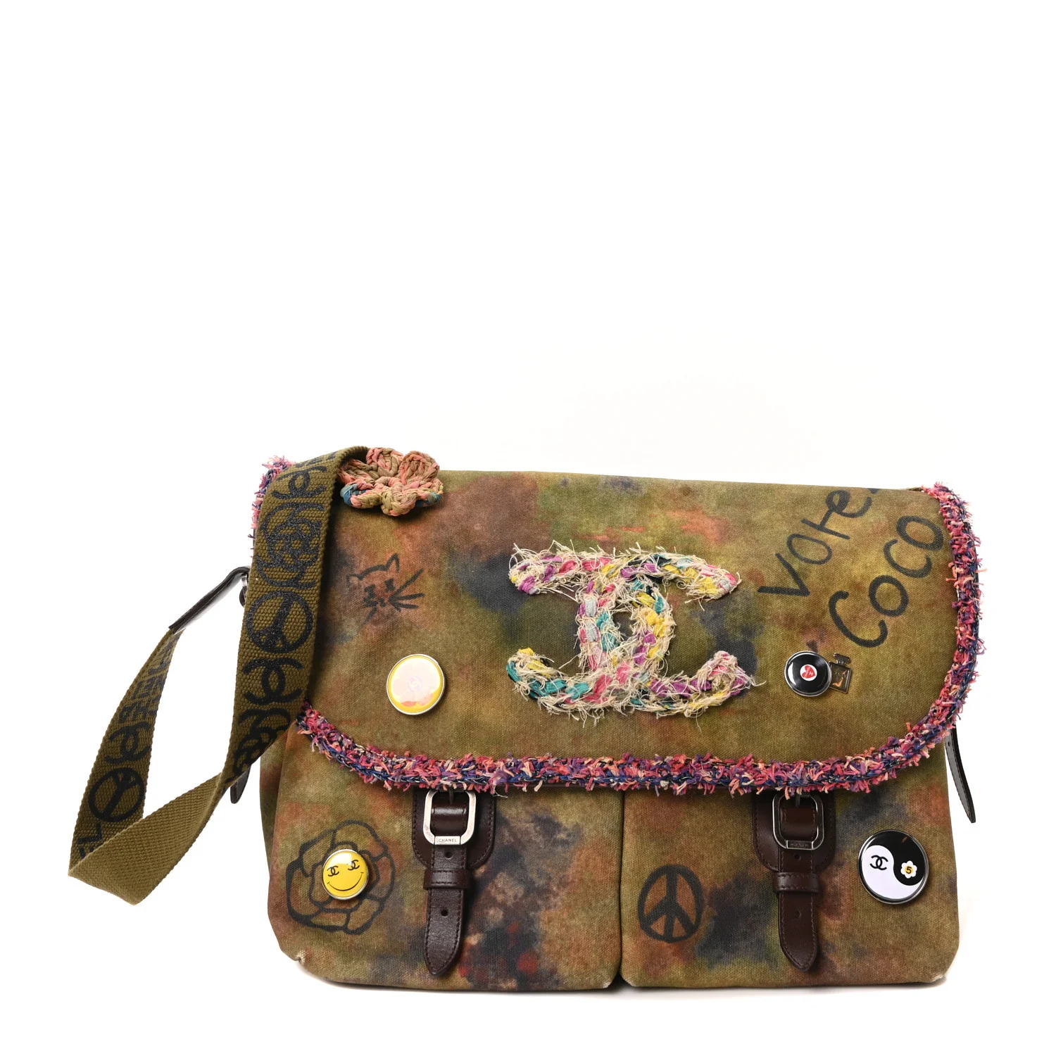 Washed Toile Large Graffiti On The Pavements Messenger Khaki Multicolor
