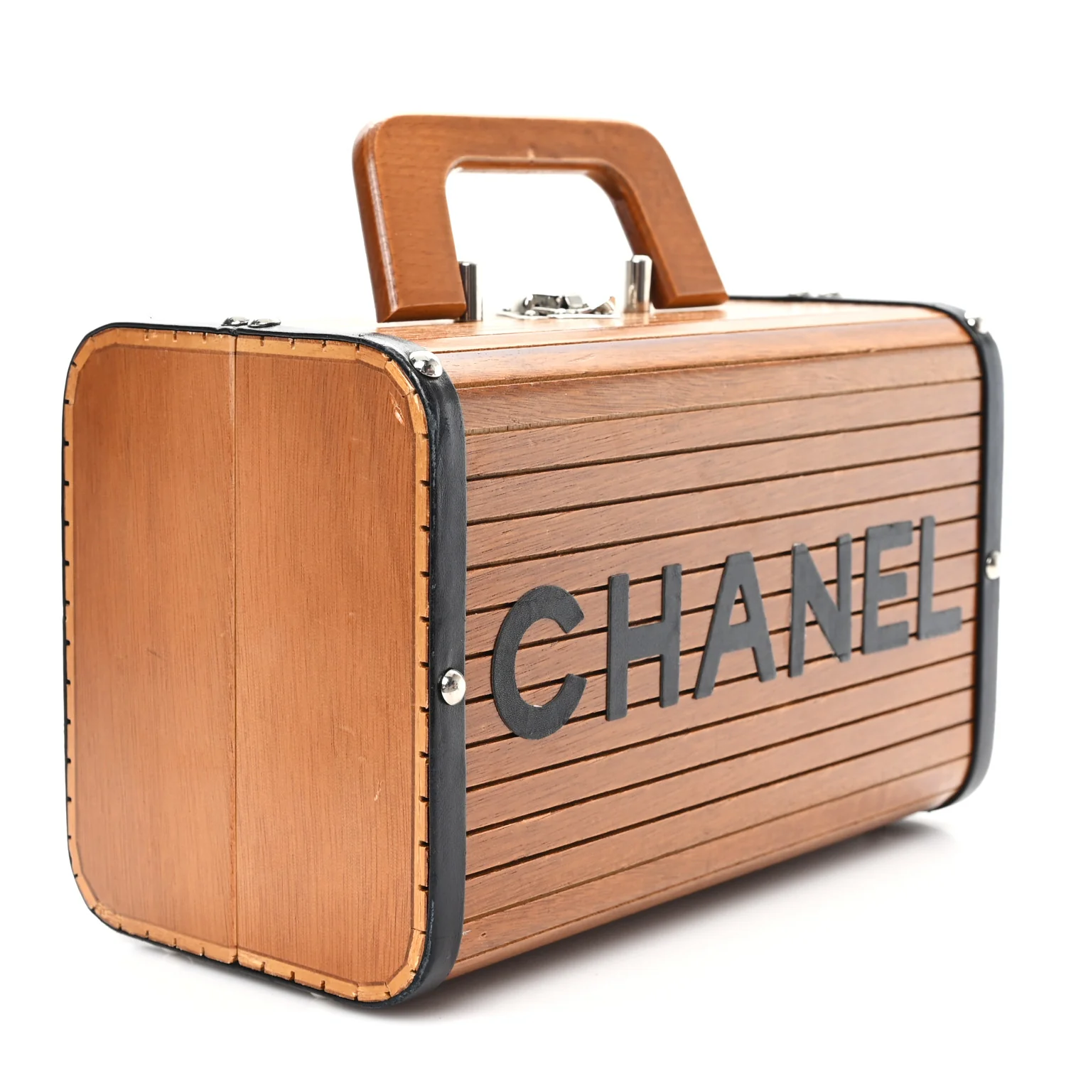 Wood Lambskin CC Vanity Case Brown Black - Image 3