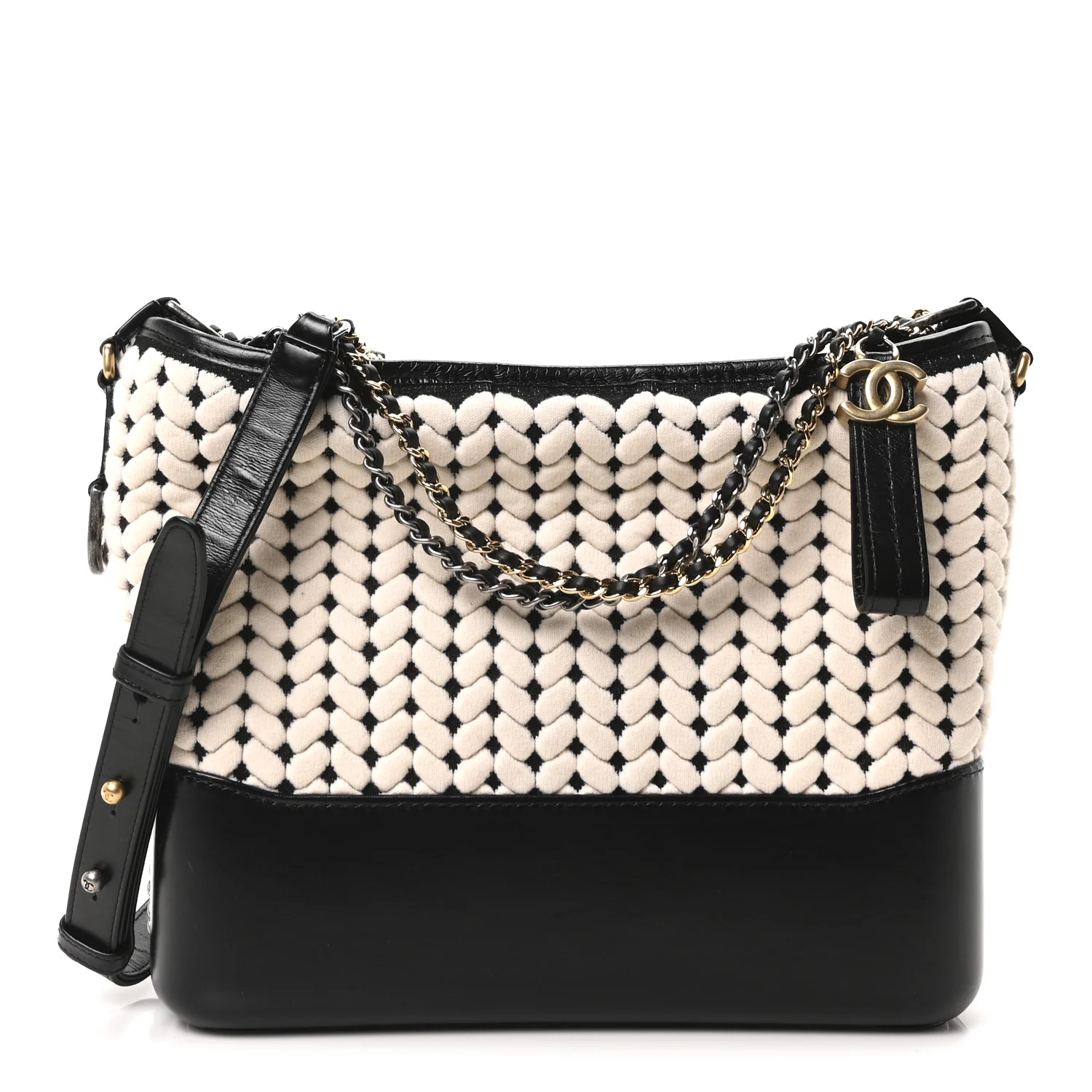 Wool Calfskin Medium Gabrielle Hobo Black White
