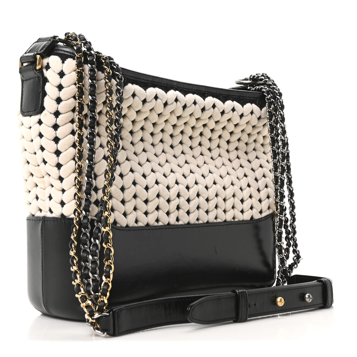 Wool Calfskin Medium Gabrielle Hobo Black White - Image 3