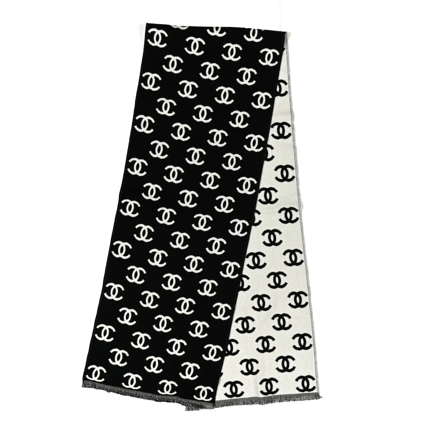 Wool Cashmere CC Scarf Black White - Image 3