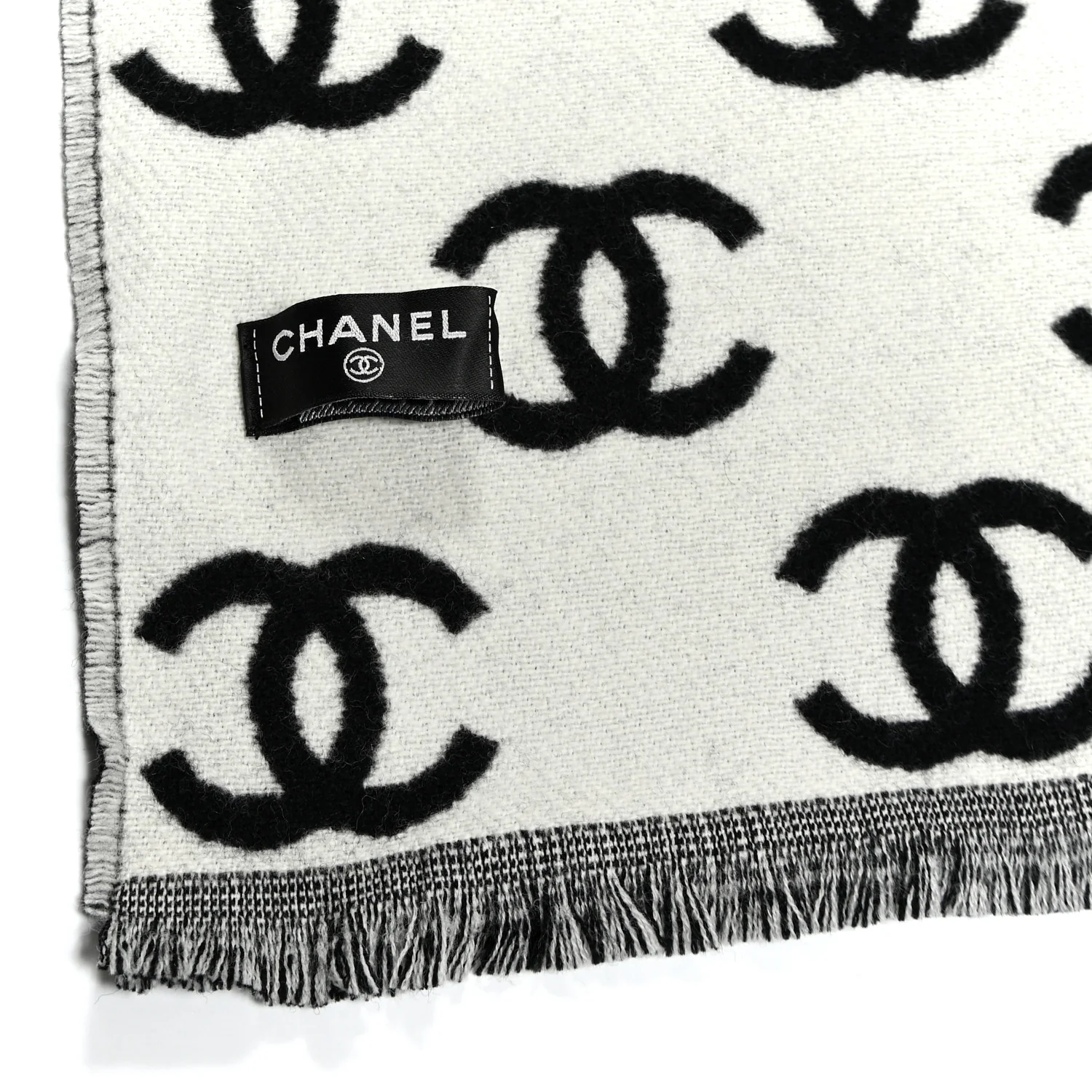 Wool Cashmere CC Scarf Black White - Image 5