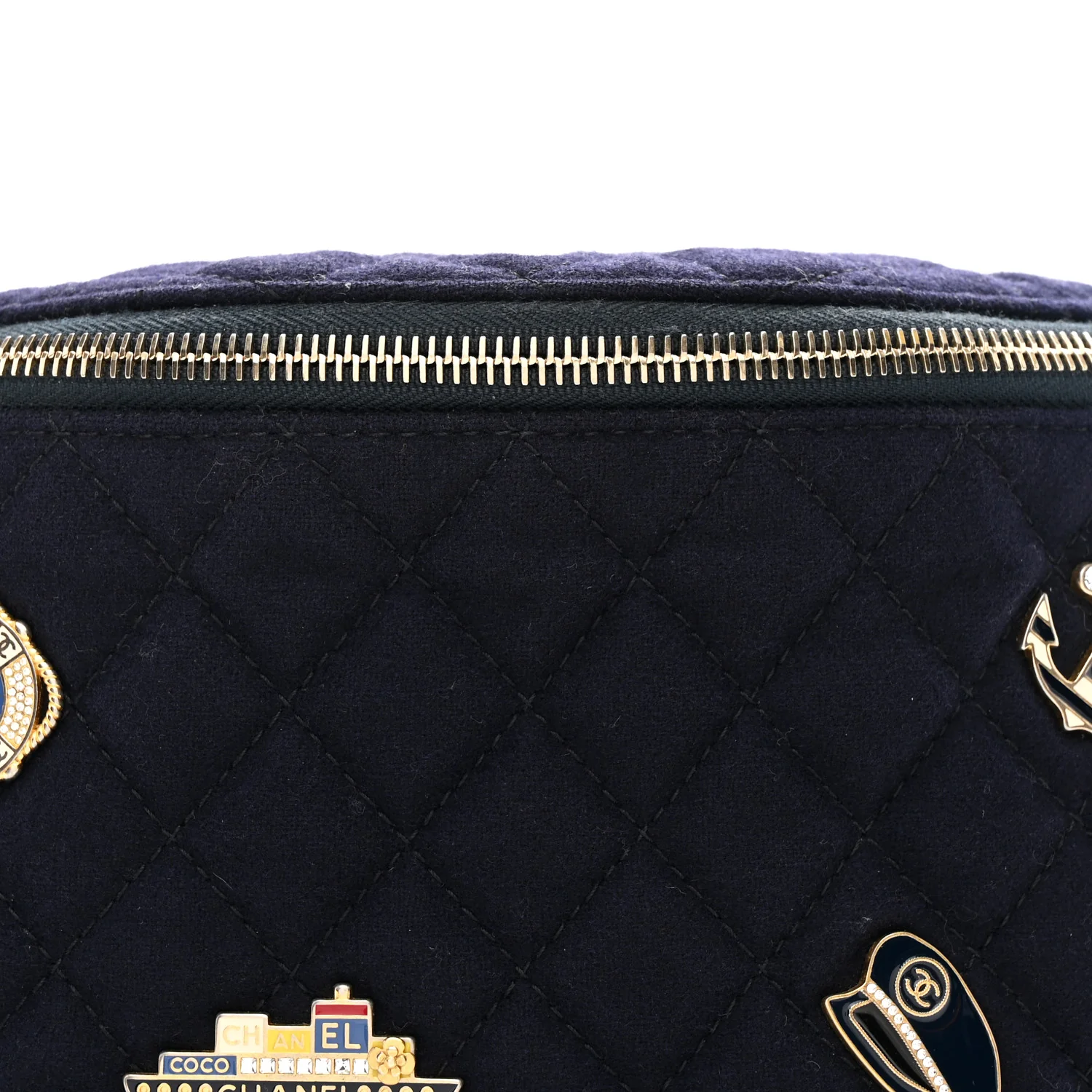 Wool Lambskin Quilted Paris Hamburg Charms Waist Bag Dark Navy - Image 8