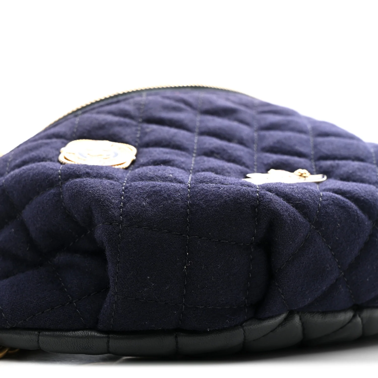Wool Lambskin Quilted Paris Hamburg Charms Waist Bag Dark Navy - Image 9