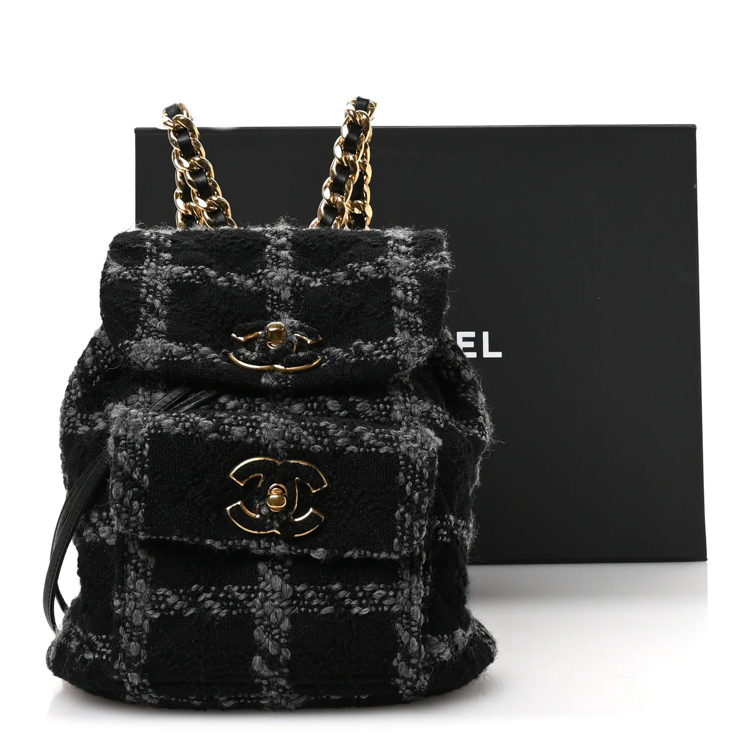 Wool Tweed Elegant Backpack Black Grey - Image 11
