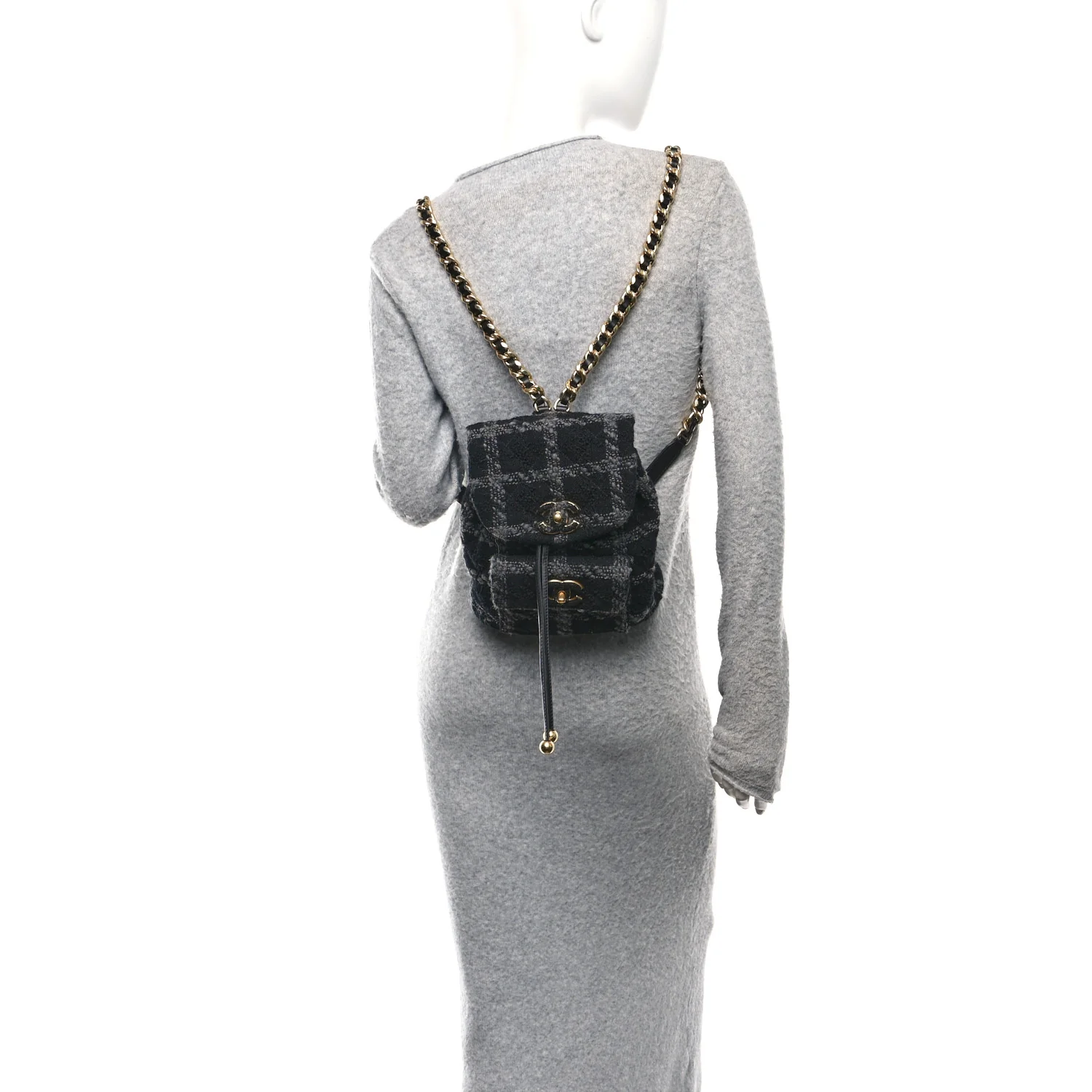 Wool Tweed Elegant Backpack Black Grey - Image 2