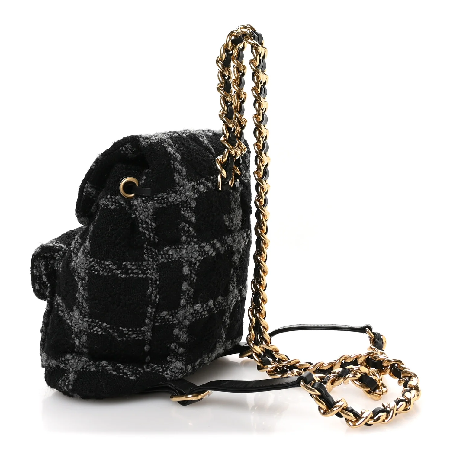 Wool Tweed Elegant Backpack Black Grey - Image 3