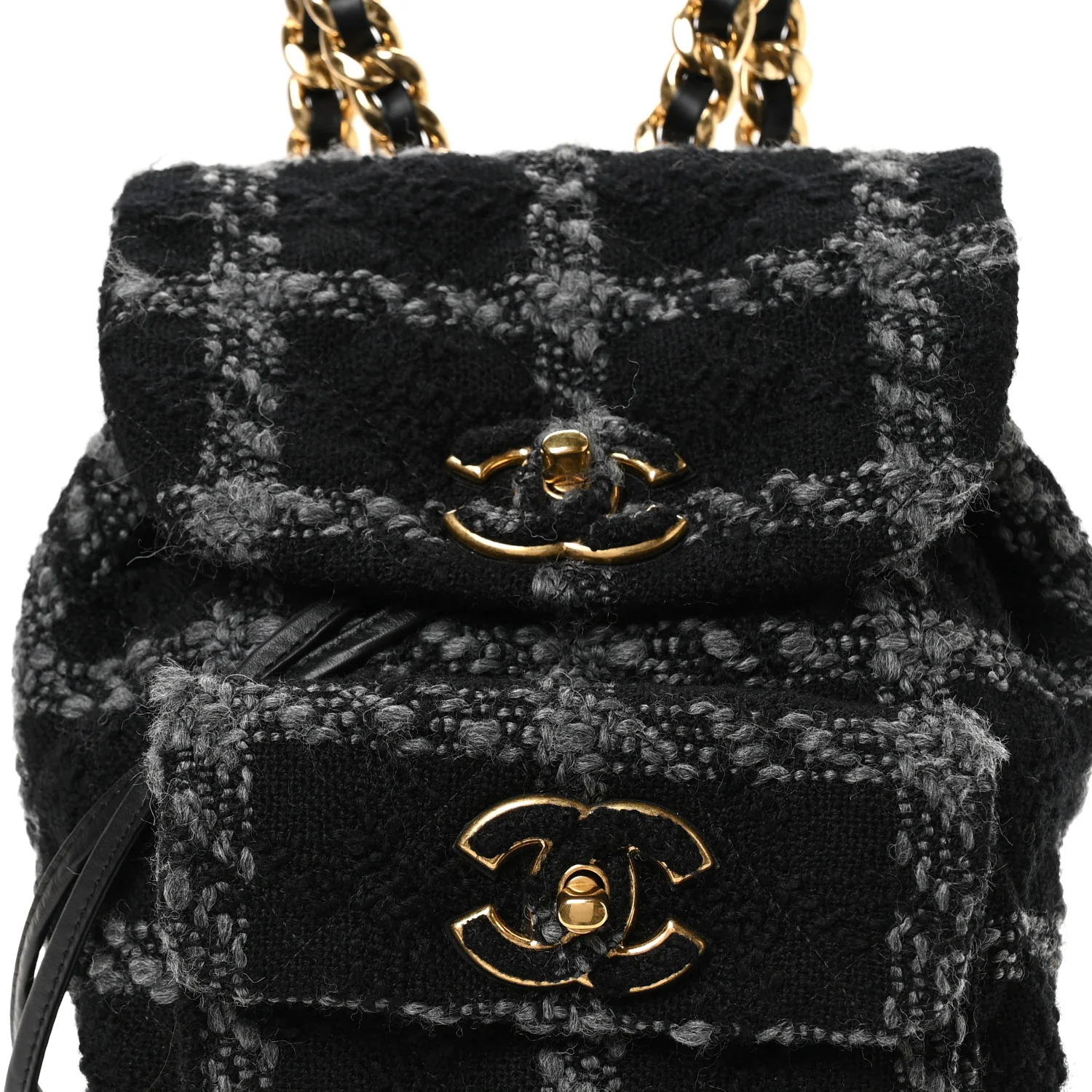 Wool Tweed Elegant Backpack Black Grey - Image 8