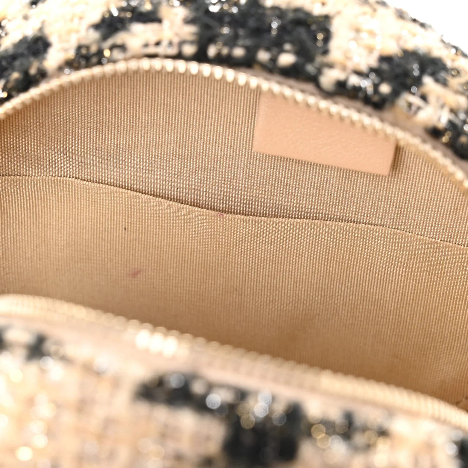 Wool Tweed Lambskin Quilted Chanel 19 Round Clutch With Chain and Coin Purse Beige Black - Image 7