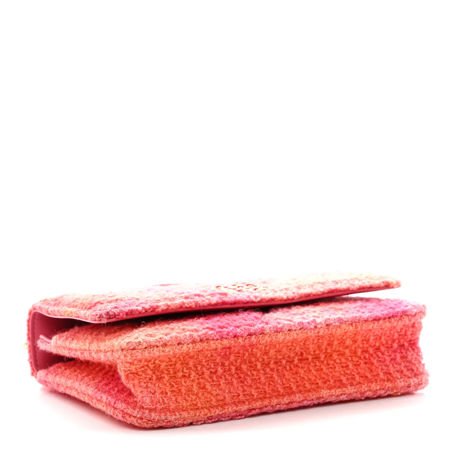 Wool Tweed Lambskin Quilted Chanel 19 Wallet On Chain WOC Coral Pink - Image 4