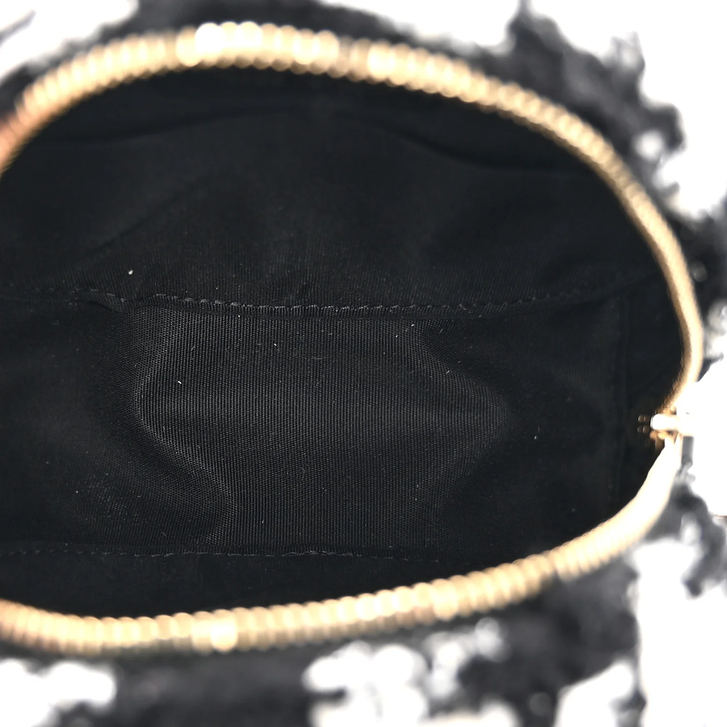 Wool Tweed Lambskin Quilted Round Clutch With Chain and Coin Purse Black White - Image 6