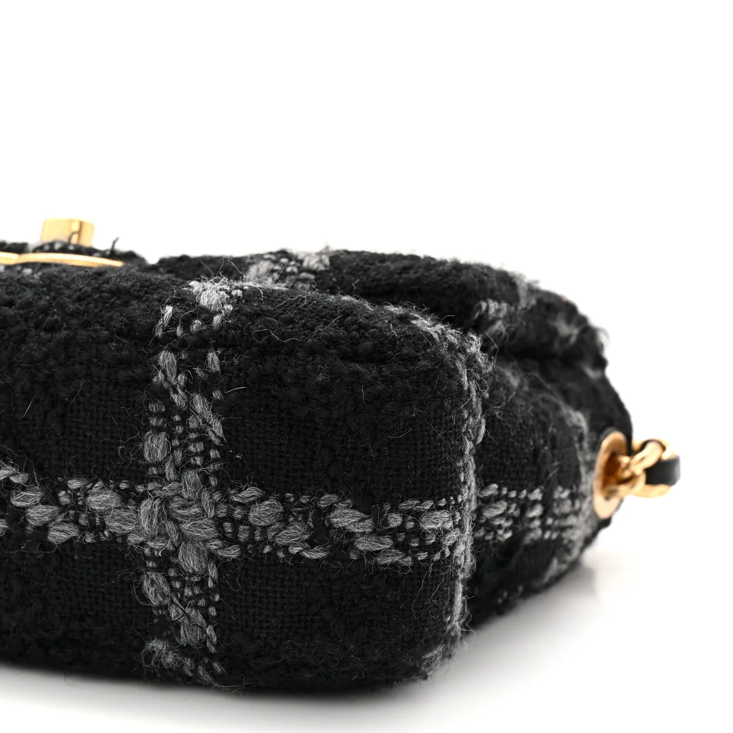 Wool Tweed Quilted Small Elegant Chain Flap Black Grey - Image 10