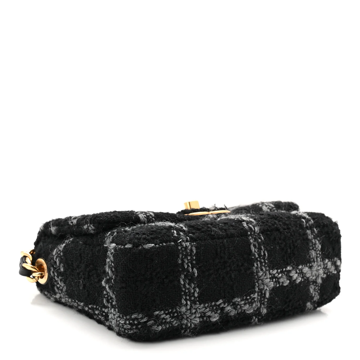 Wool Tweed Quilted Small Elegant Chain Flap Black Grey - Image 4