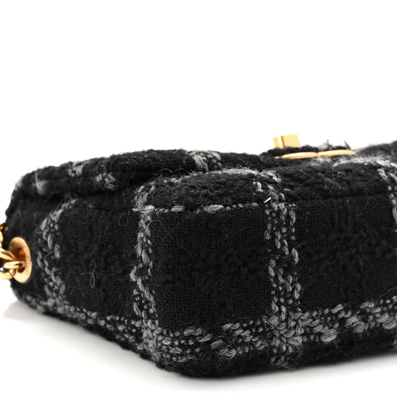 Wool Tweed Quilted Small Elegant Chain Flap Black Grey - Image 9