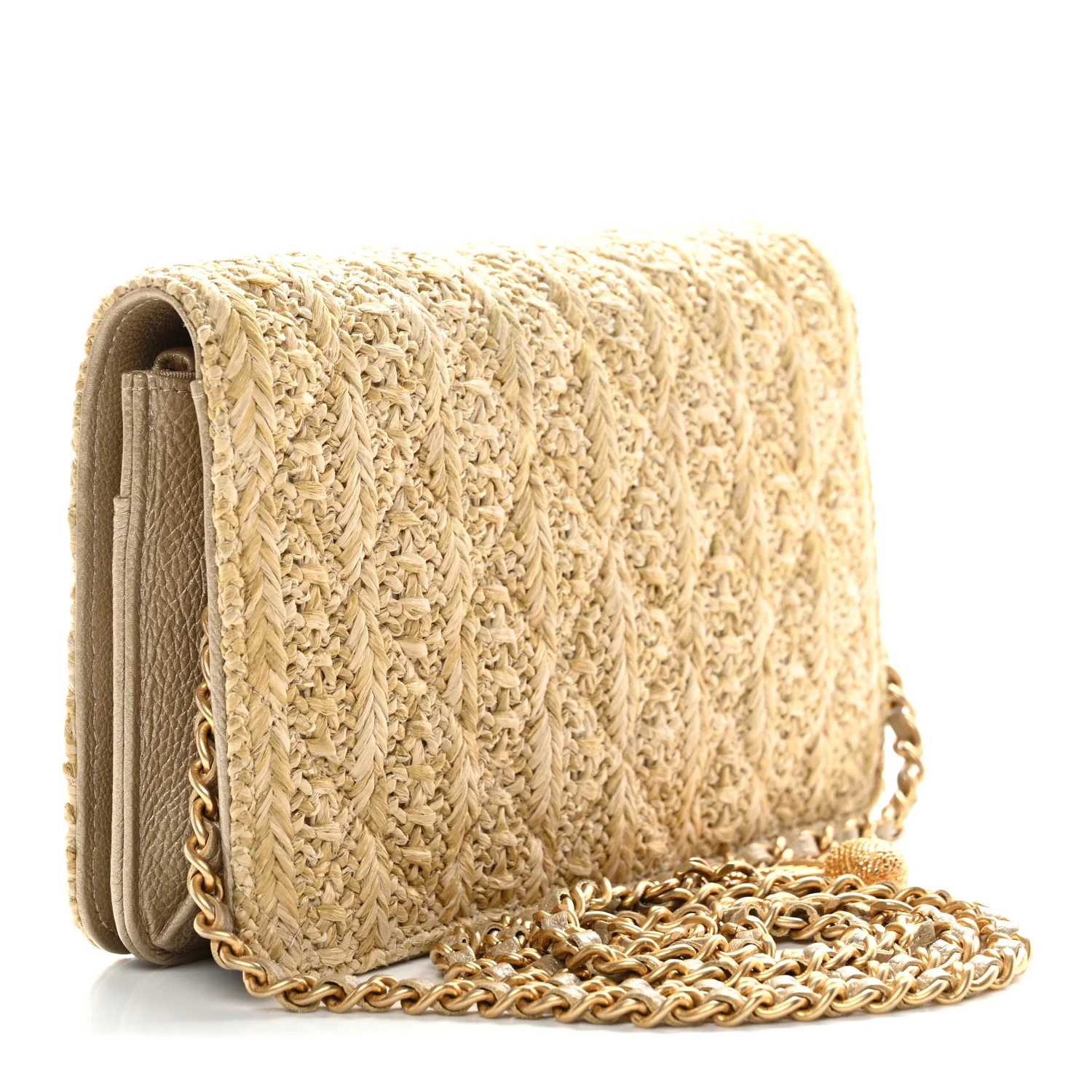 Woven Straw Braided Ancient Greek Wallet On Chain WOC Beige - Image 4