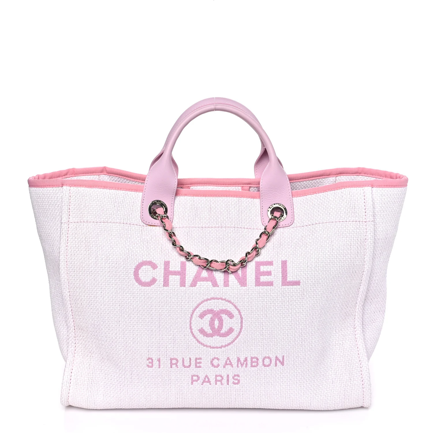 Woven Straw Raffia Medium Deauville Tote Pink