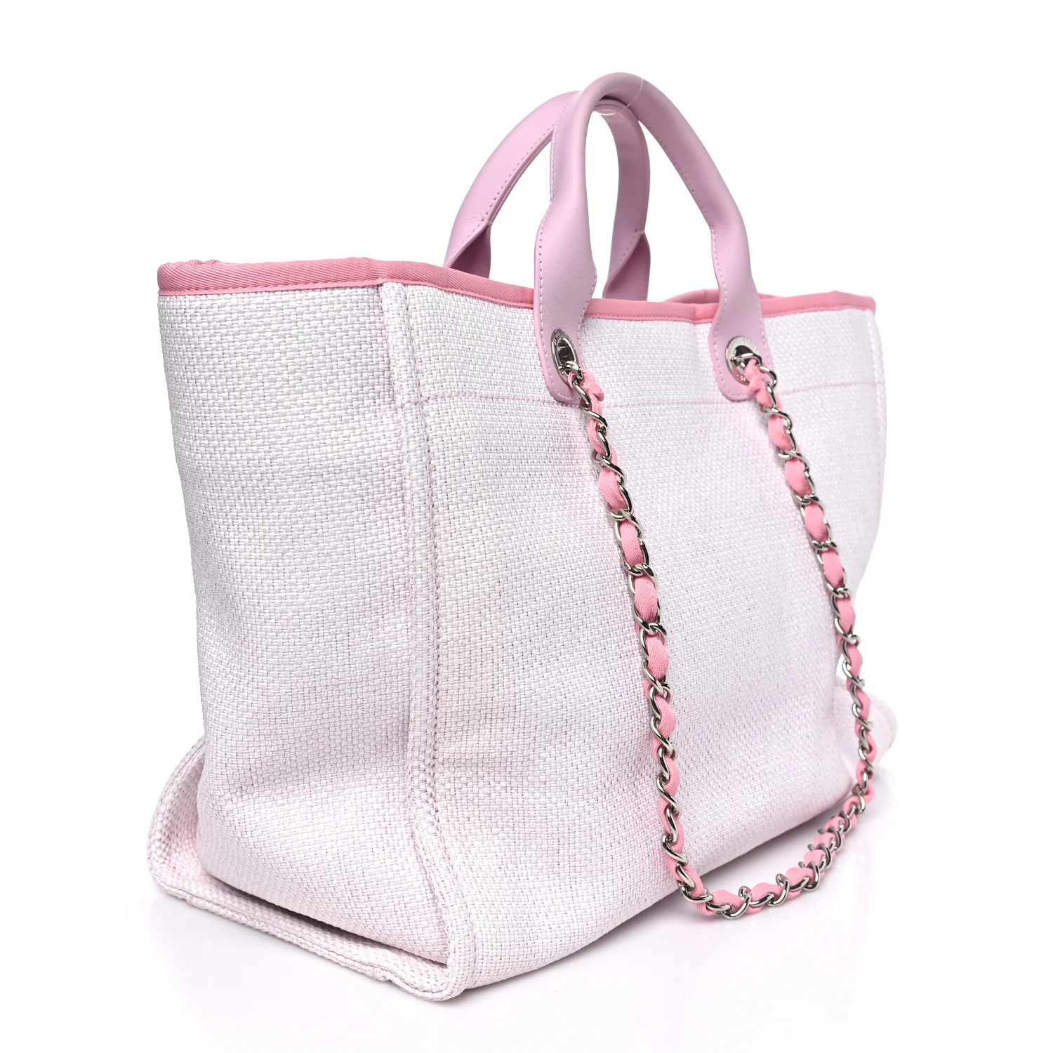 Woven Straw Raffia Medium Deauville Tote Pink - Image 3