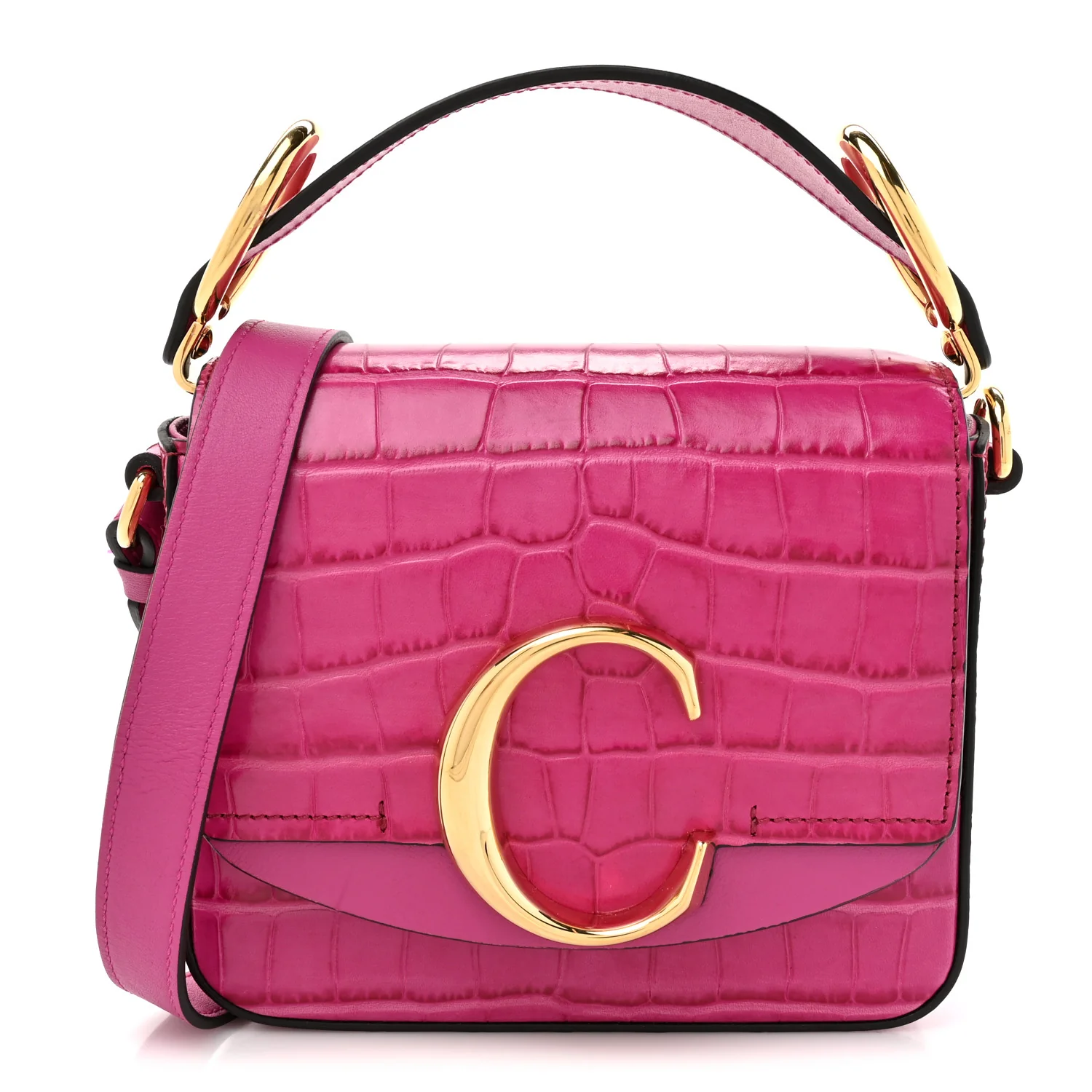 Calfskin Crocodile Embossed Mini C Bag Pink