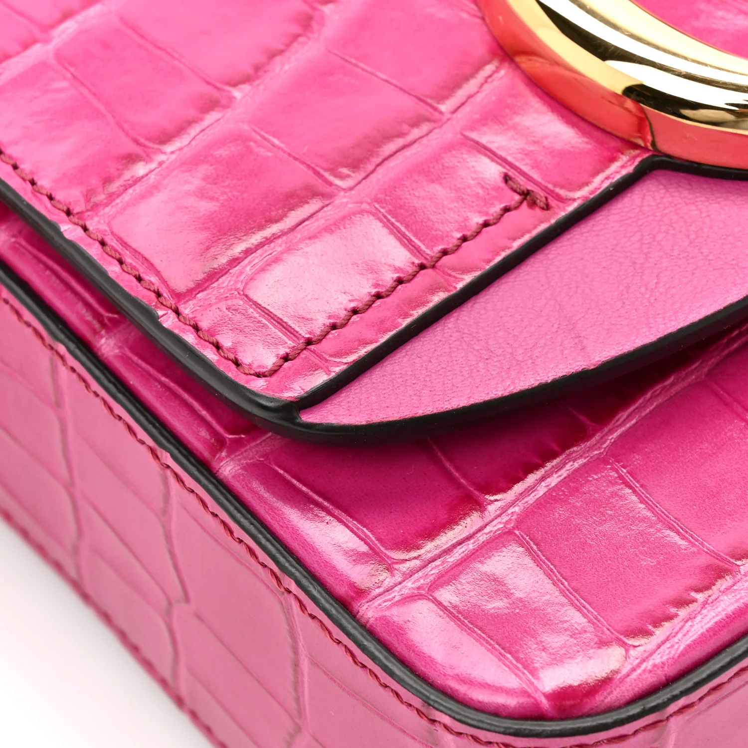 Calfskin Crocodile Embossed Mini C Bag Pink - Image 11
