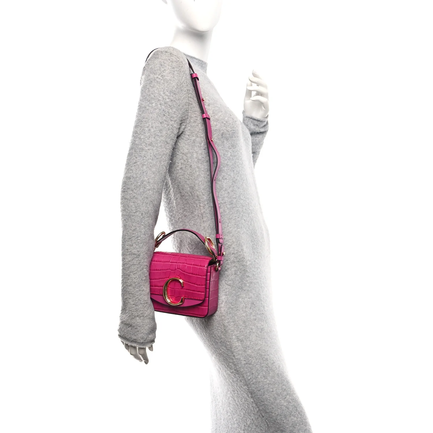 Calfskin Crocodile Embossed Mini C Bag Pink - Image 2