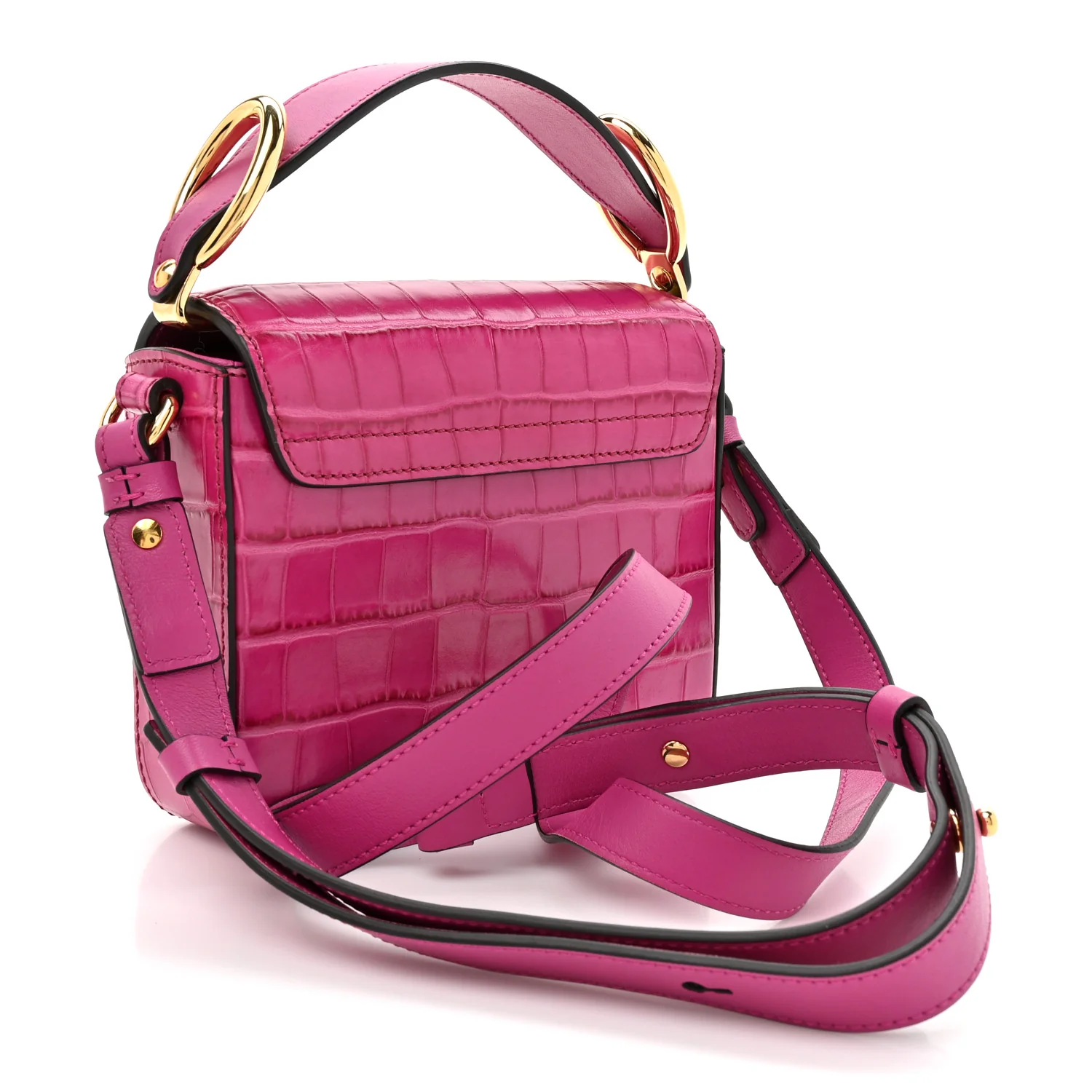 Calfskin Crocodile Embossed Mini C Bag Pink - Image 3