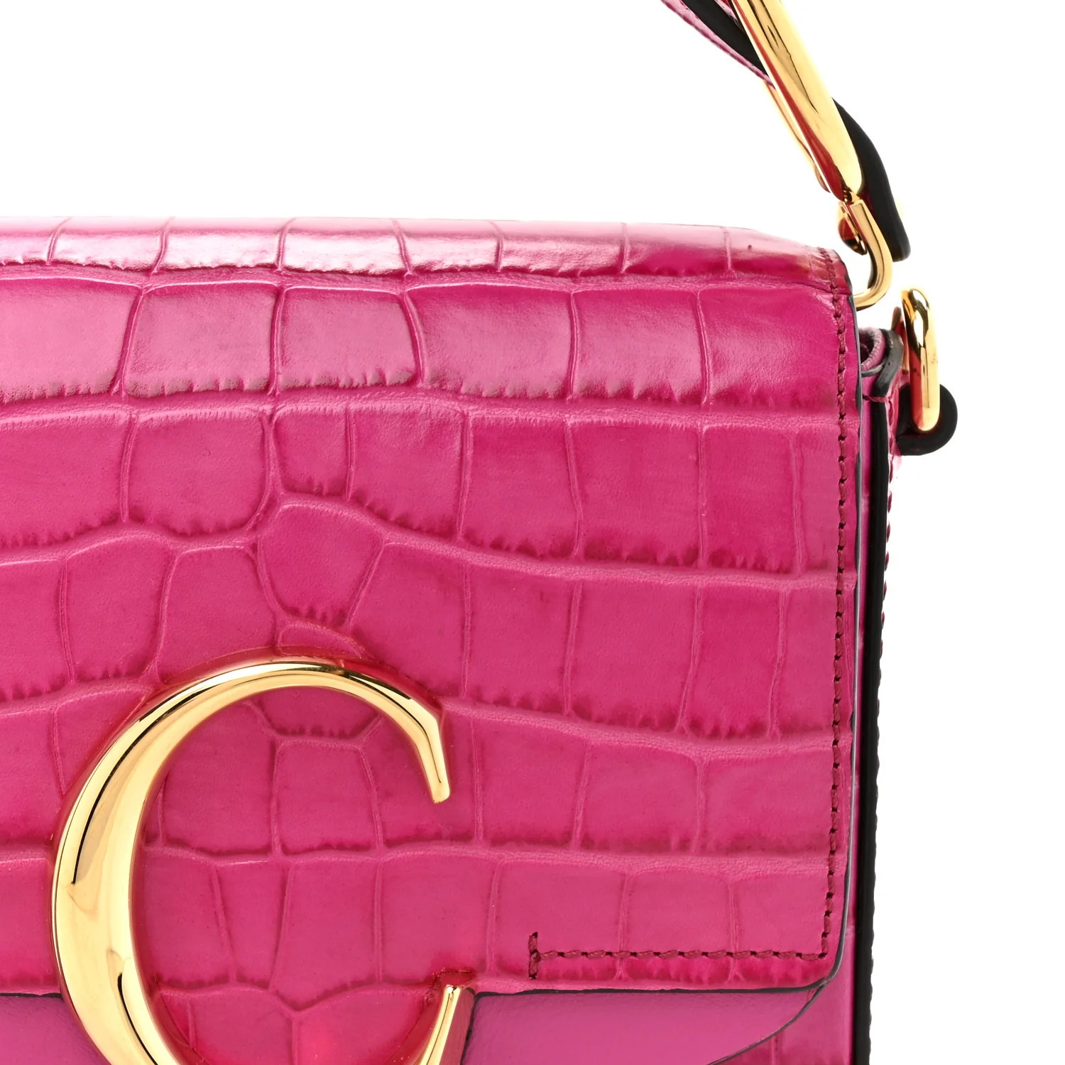 Calfskin Crocodile Embossed Mini C Bag Pink - Image 8
