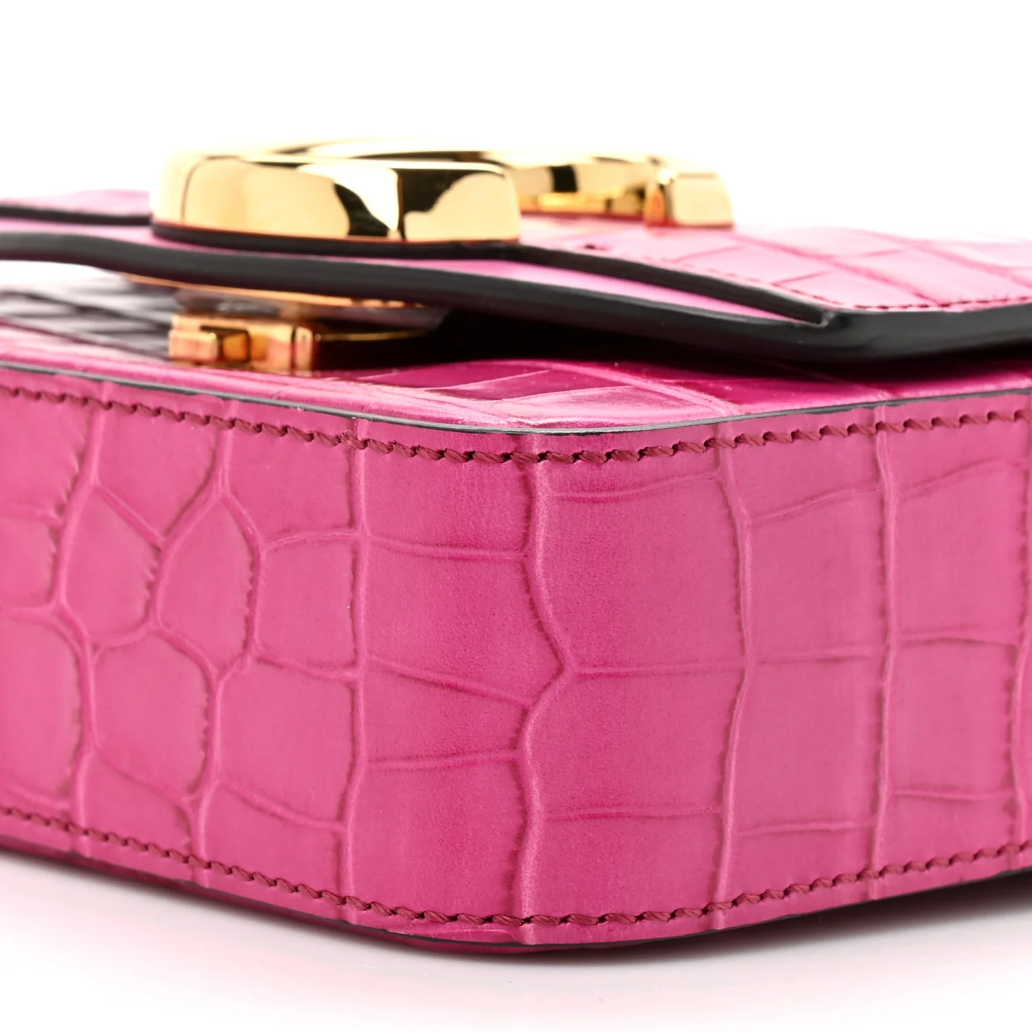 Calfskin Crocodile Embossed Mini C Bag Pink - Image 9