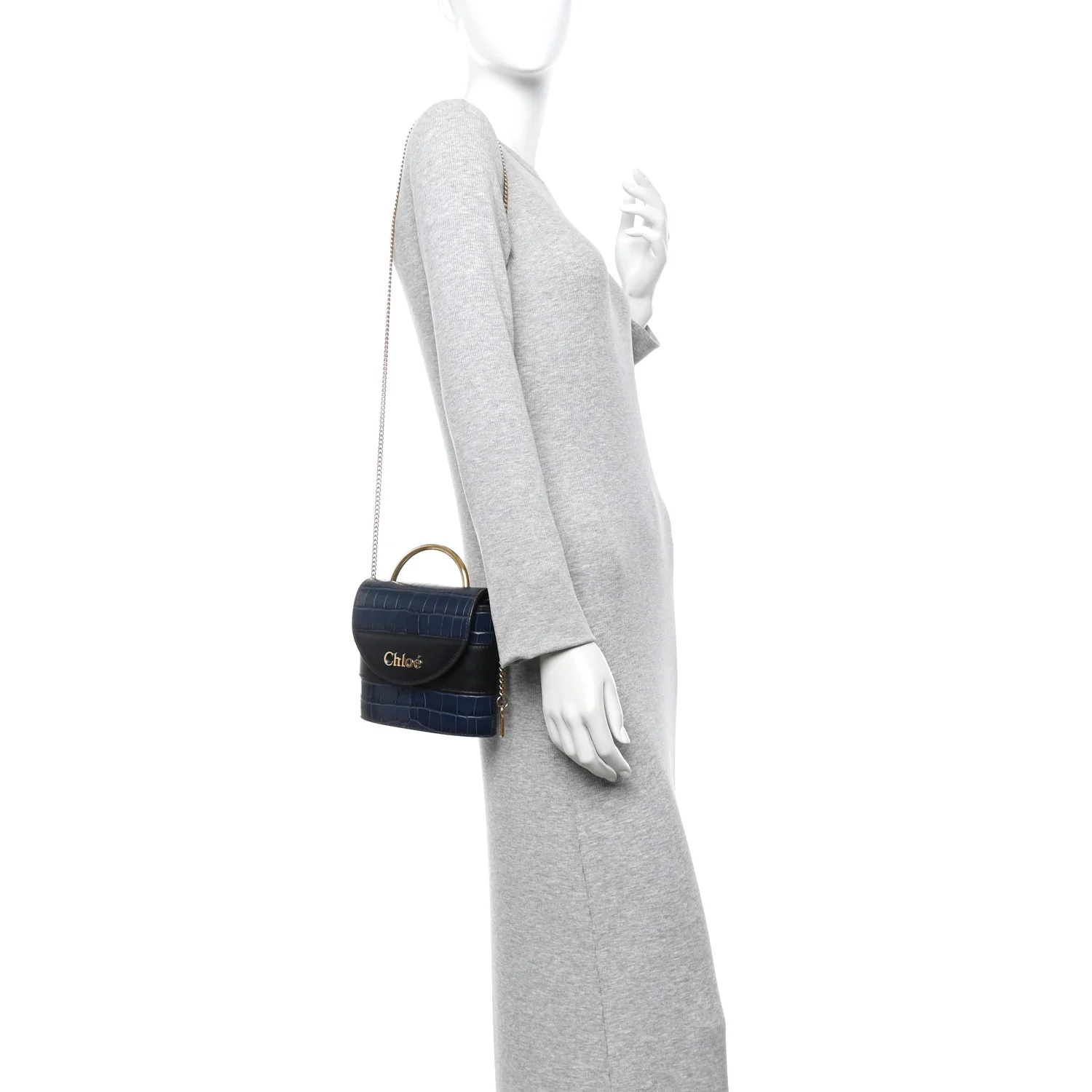 Calfskin Crocodile Embossed Small Aby Lock Full Blue - Image 2