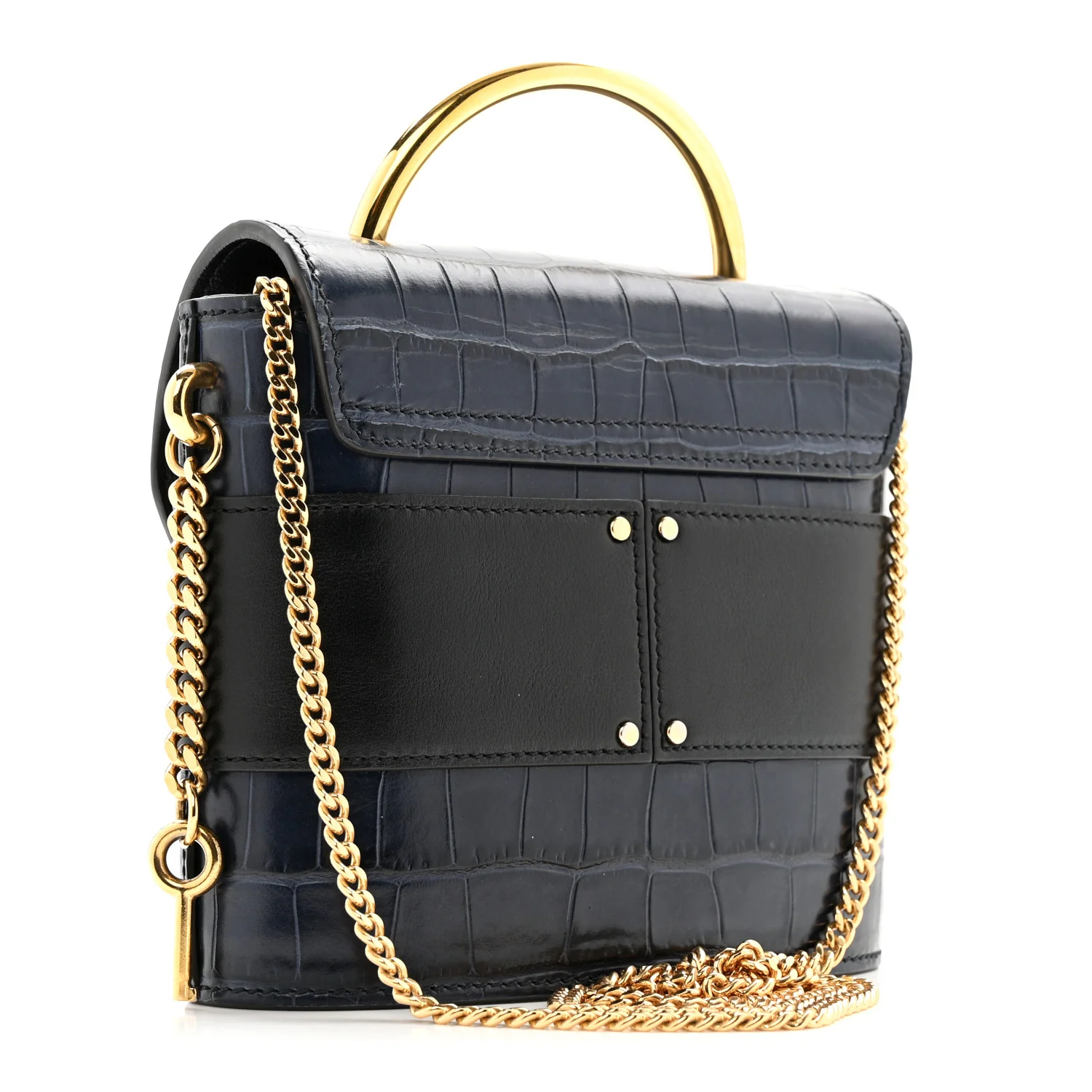 Calfskin Crocodile Embossed Small Aby Lock Full Blue - Image 3