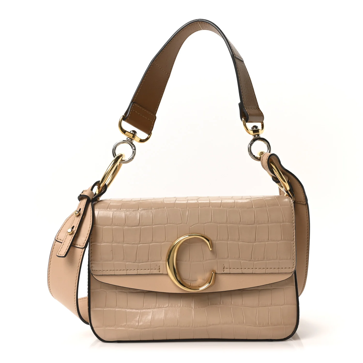 Calfskin Crocodile Embossed Small C Double Carry Nut