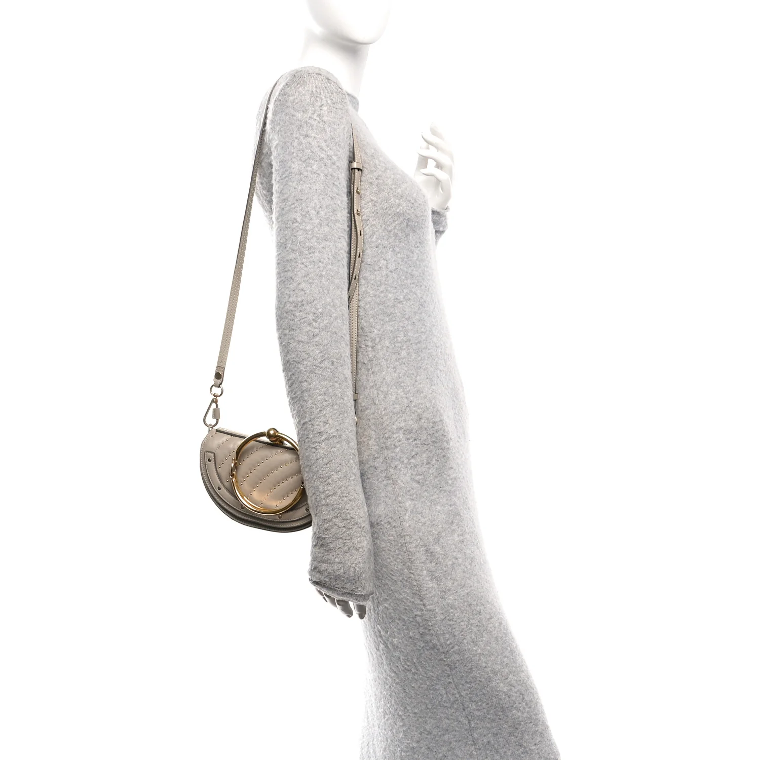 Calfskin Lambskin Quilted Studded Nile Bracelet Minaudiere Bag Pastel Grey - Image 2