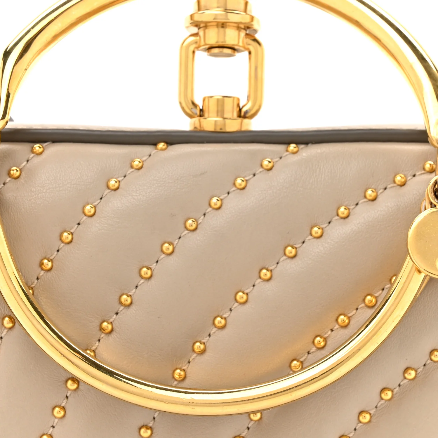 Calfskin Lambskin Quilted Studded Nile Bracelet Minaudiere Bag Pastel Grey - Image 8