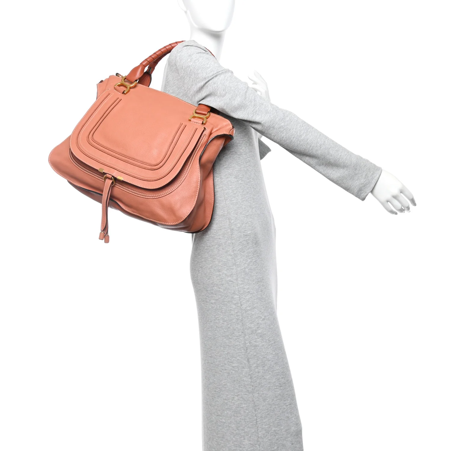 Calfskin Large Marcie Satchel Coral - Image 2