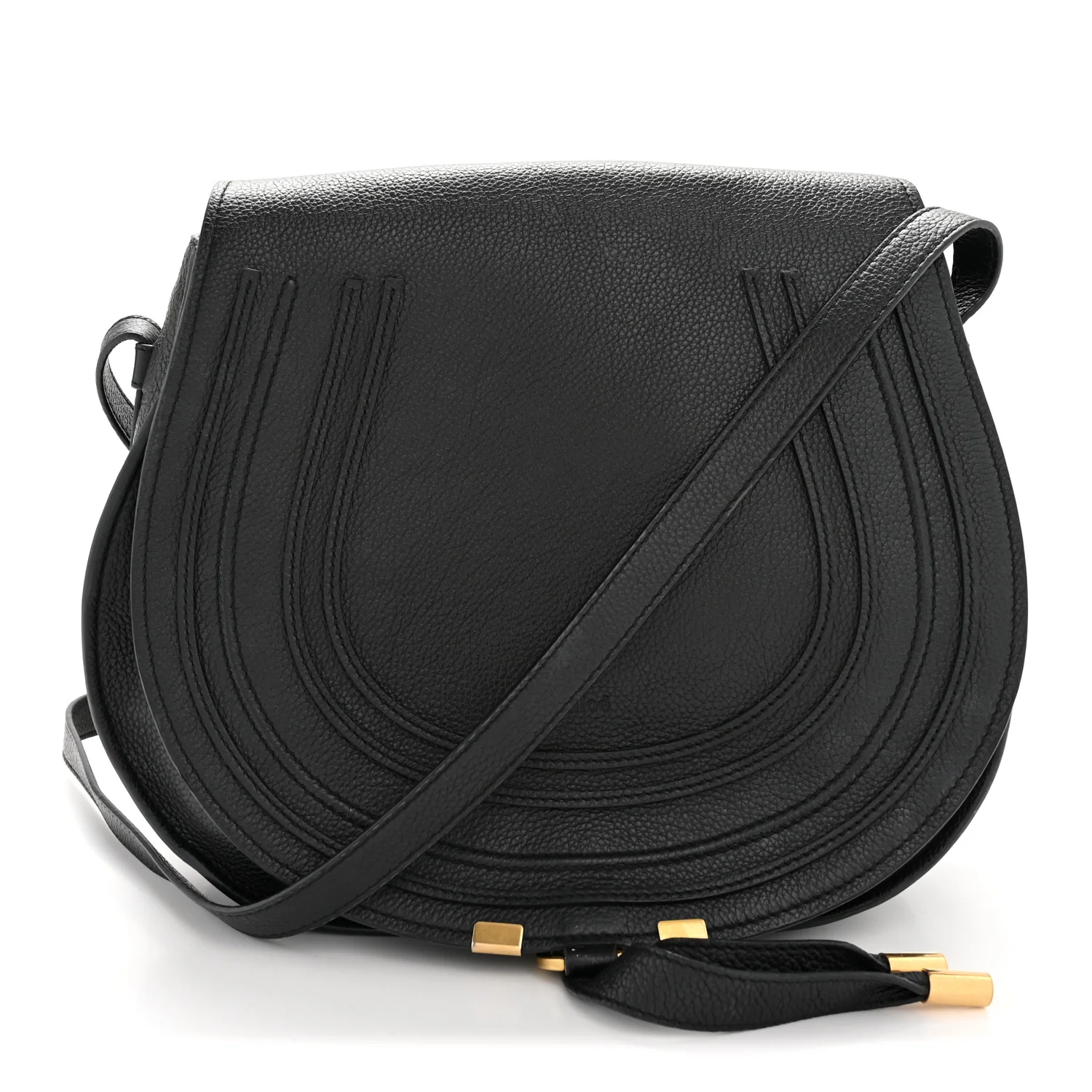 Calfskin Medium Marcie Round Crossbody Bag Black