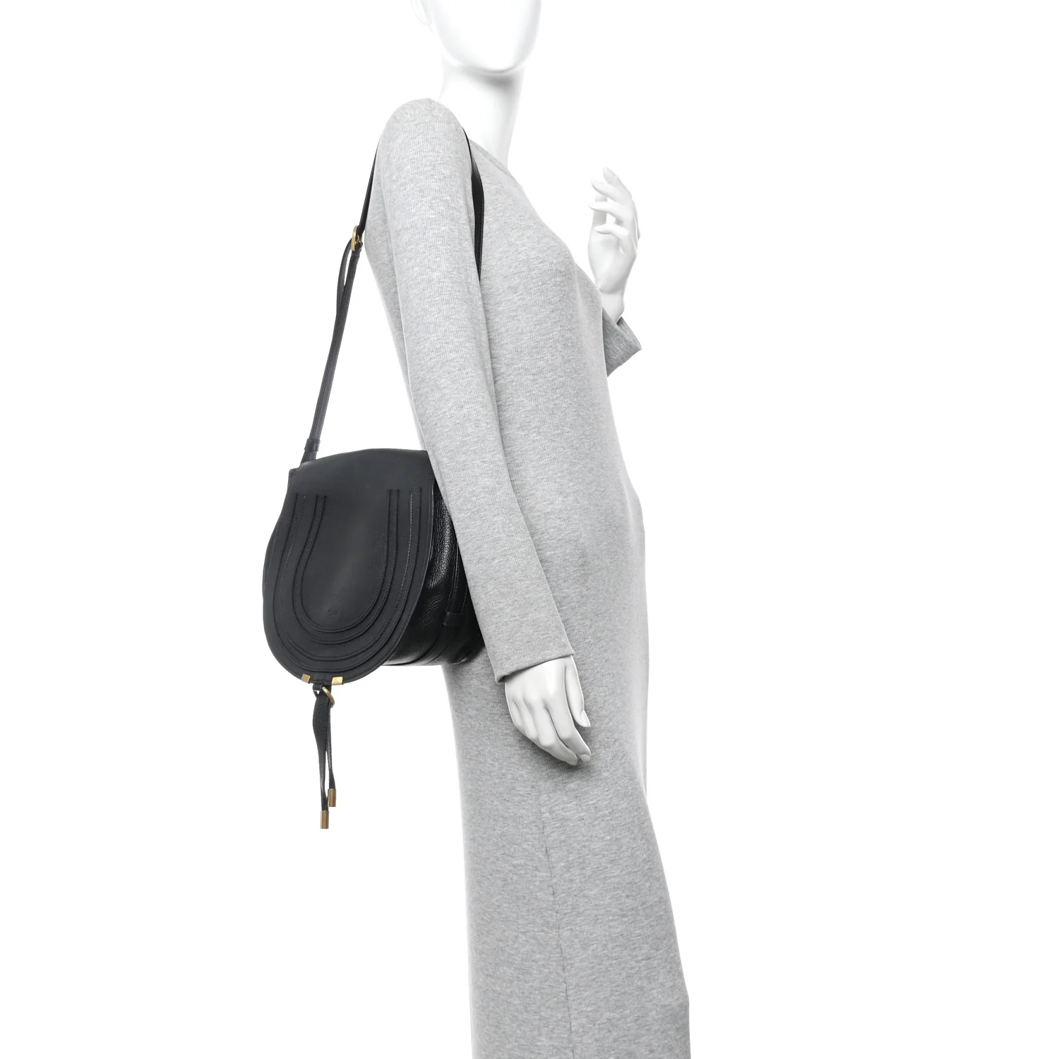 Calfskin Medium Marcie Round Crossbody Bag Black - Image 4