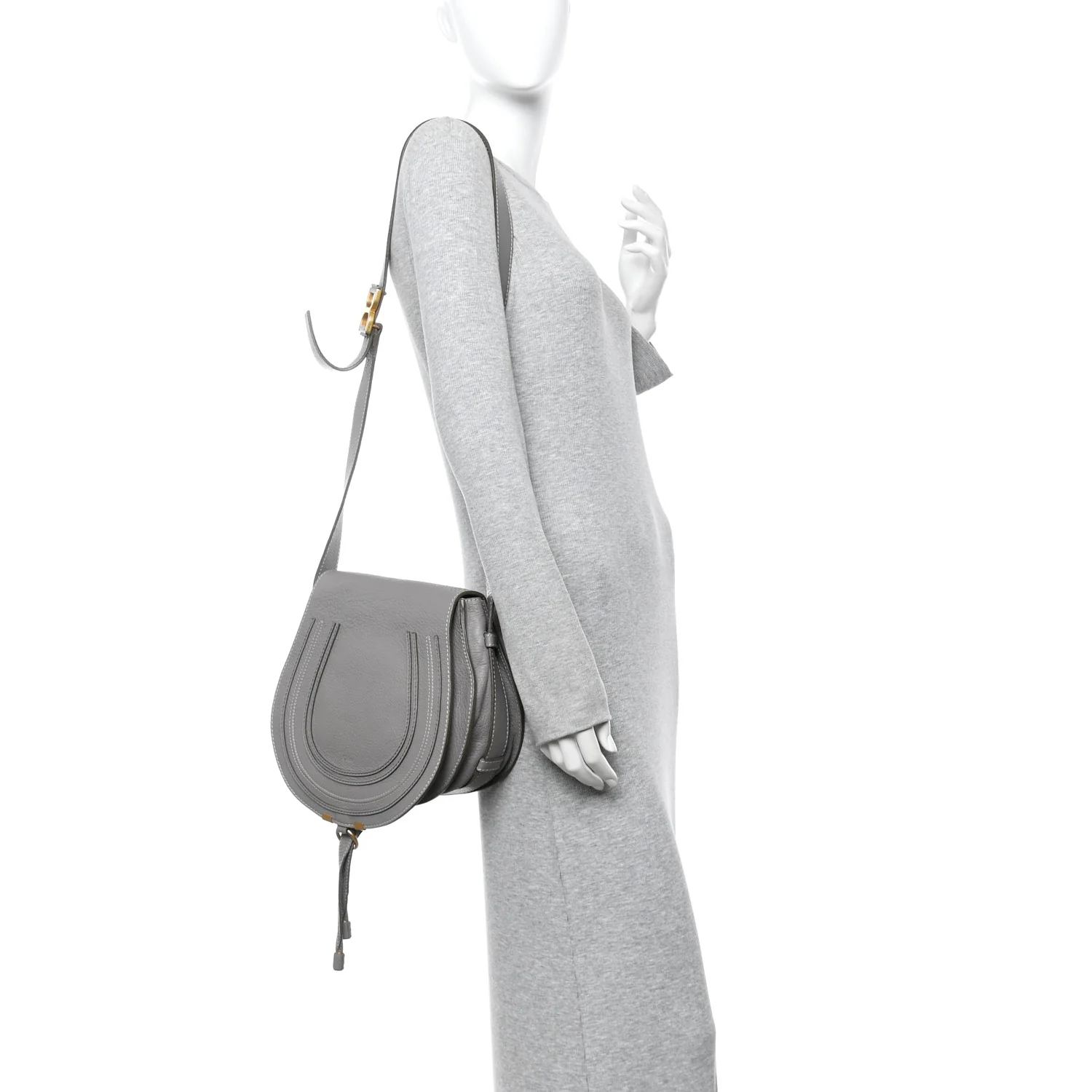 Calfskin Medium Marcie Round Crossbody Bag Cashmere Grey - Image 3