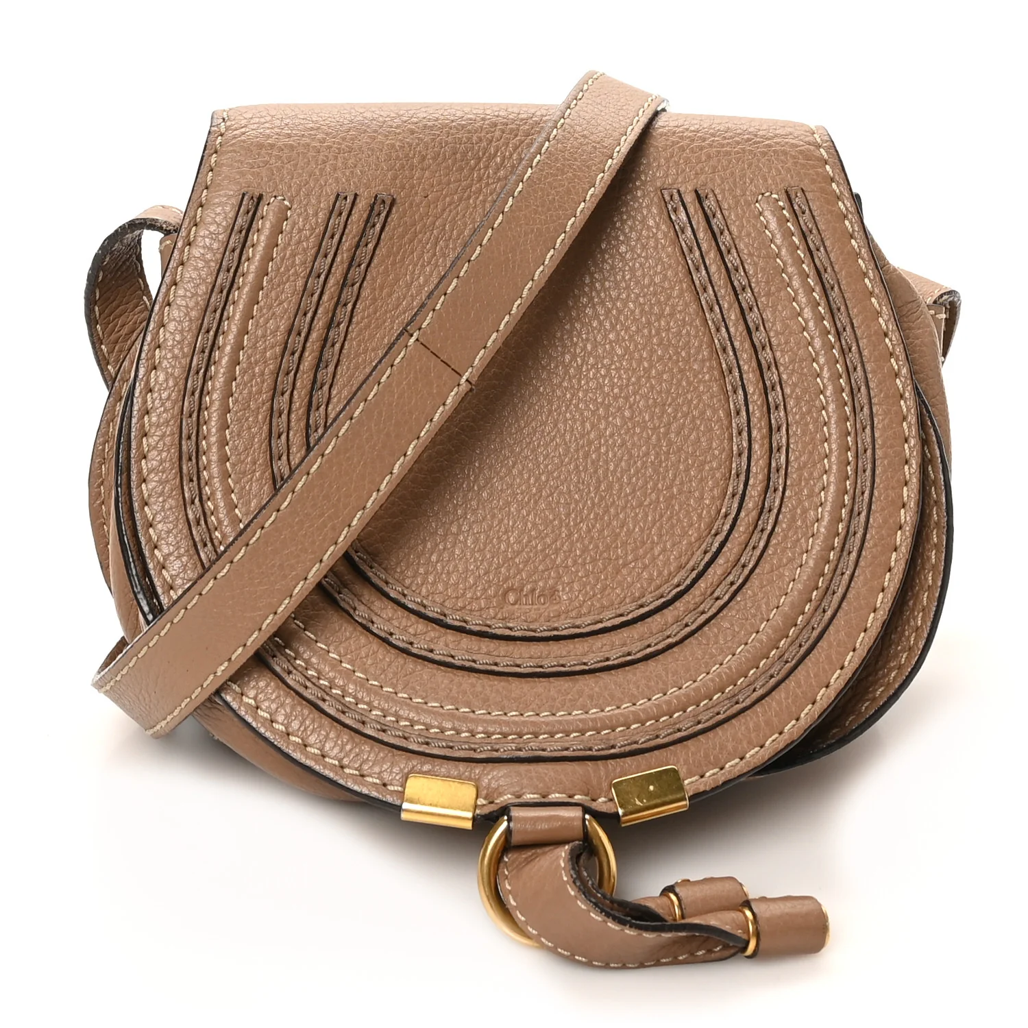 Calfskin Mini Marcie Round Crossbody Bag Nut