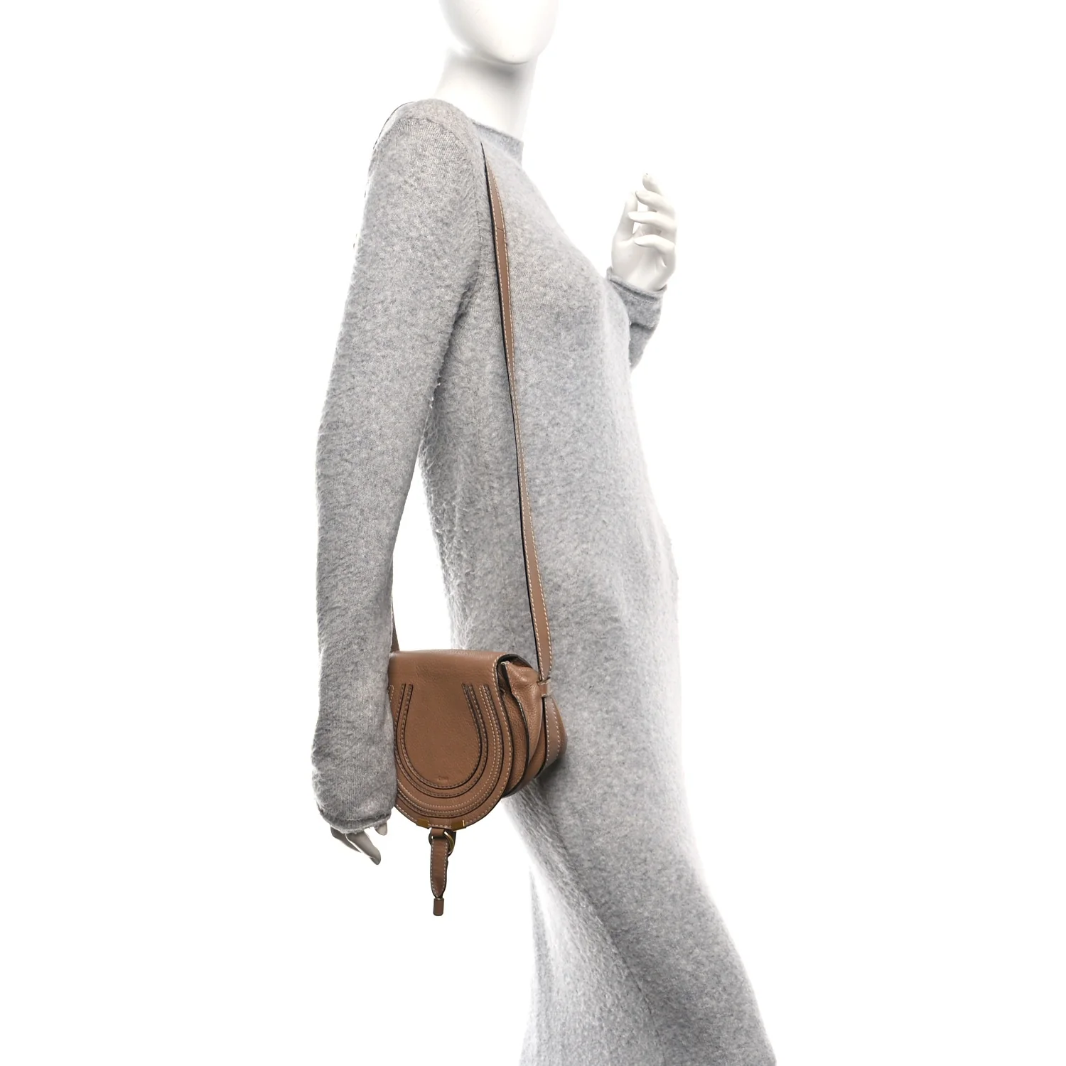 Calfskin Mini Marcie Round Crossbody Bag Nut - Image 3