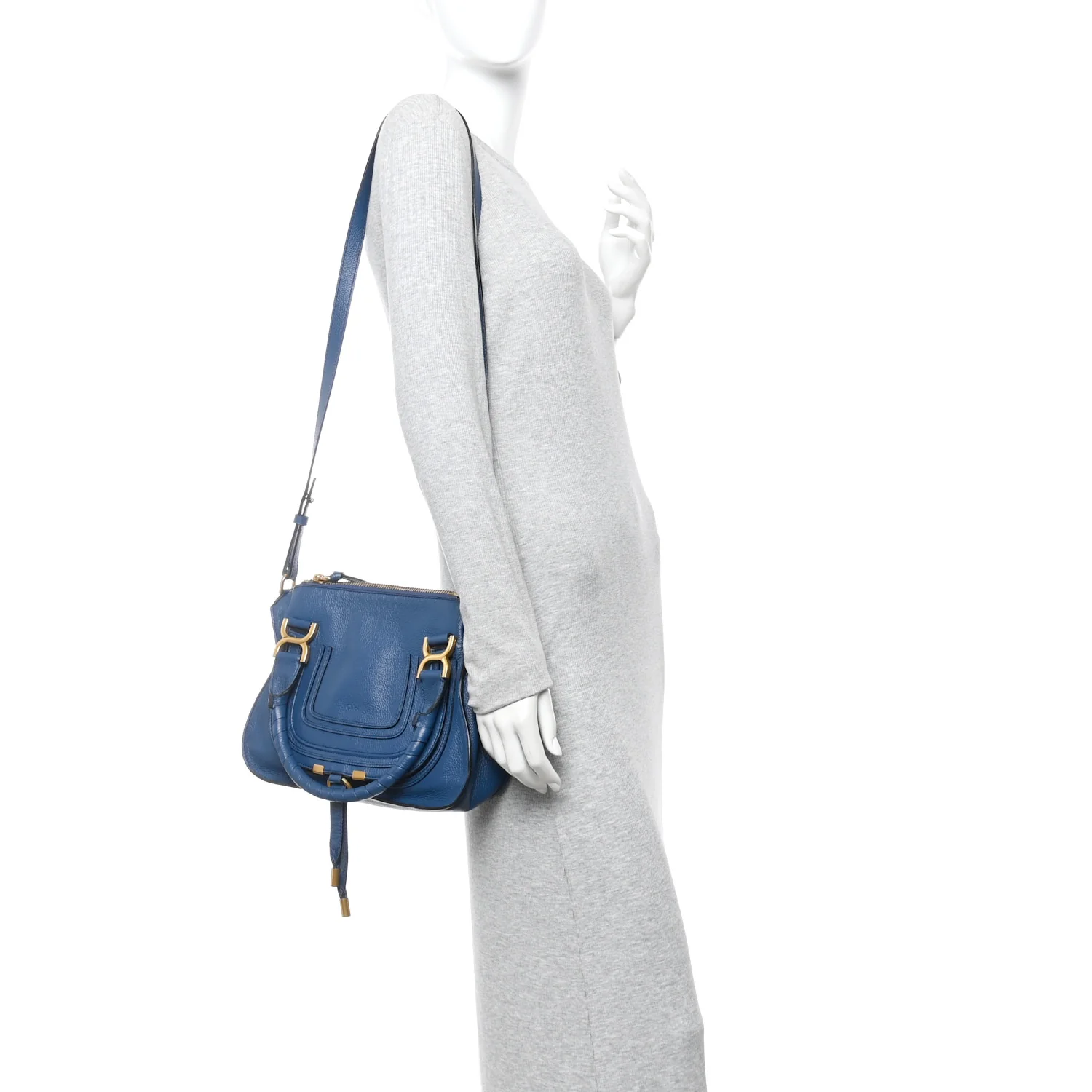 Calfskin Small Marcie Satchel Deep Denim - Image 2