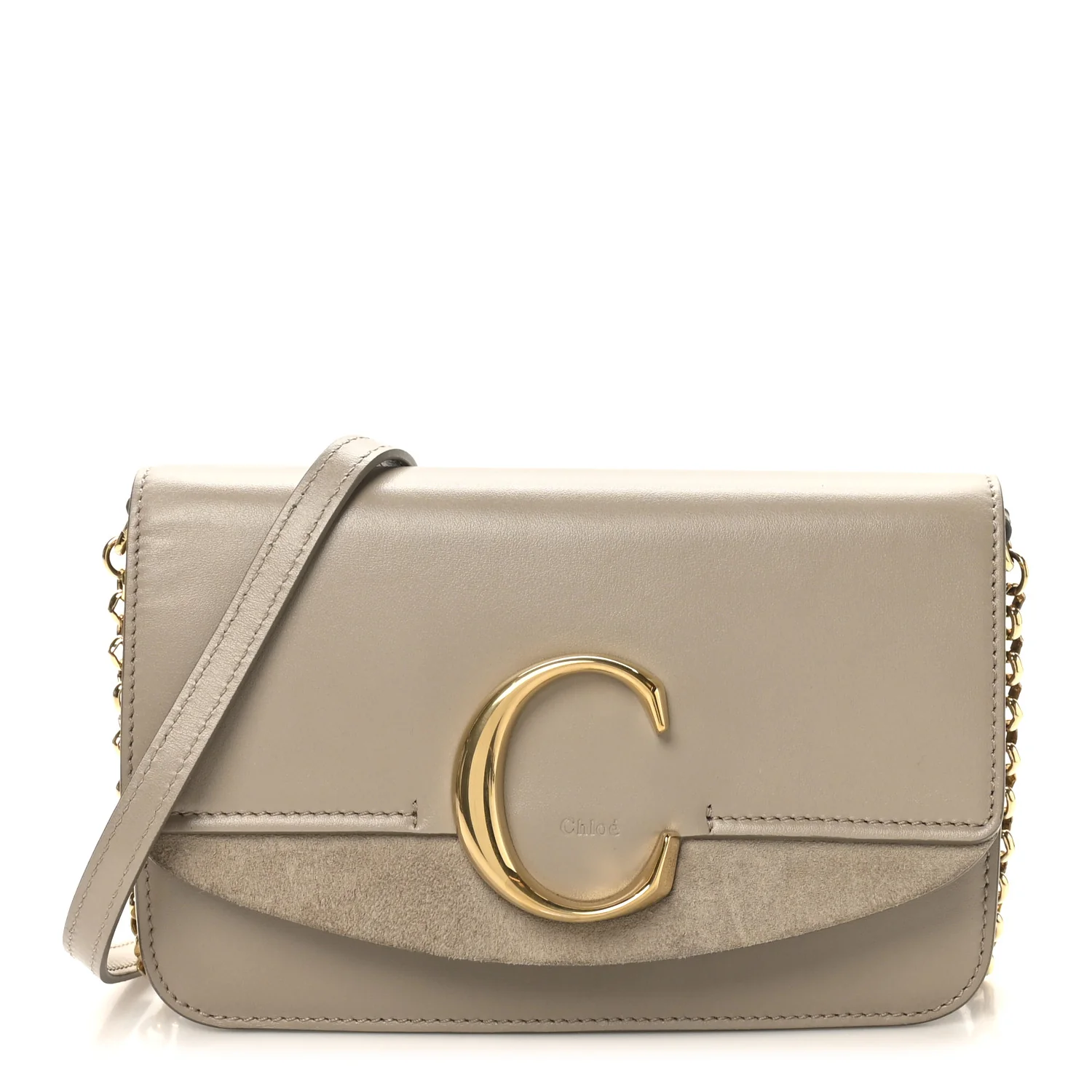 Calfskin Suede C Clutch With Chain Motty Grey