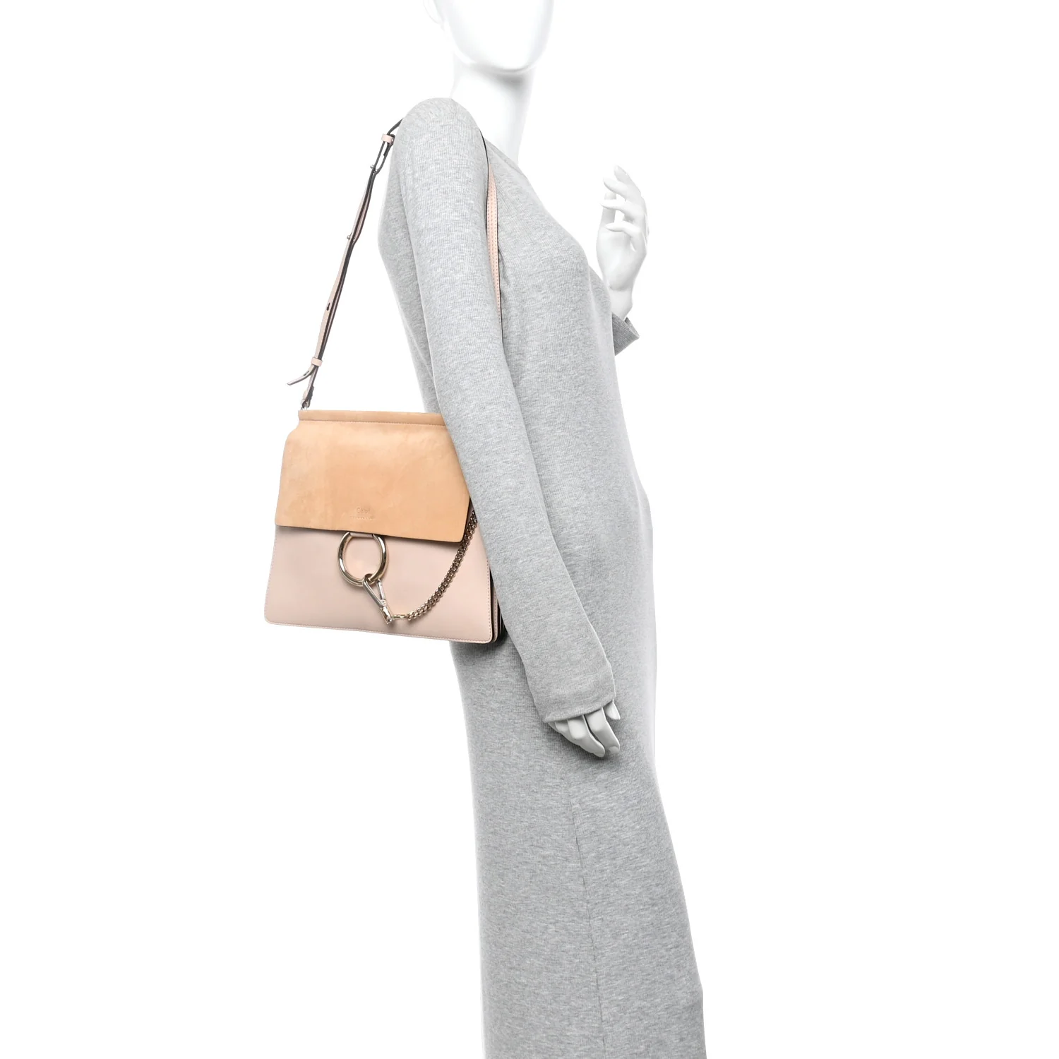 Calfskin Suede Medium Faye Shoulder Bag Cement Pink - Image 2