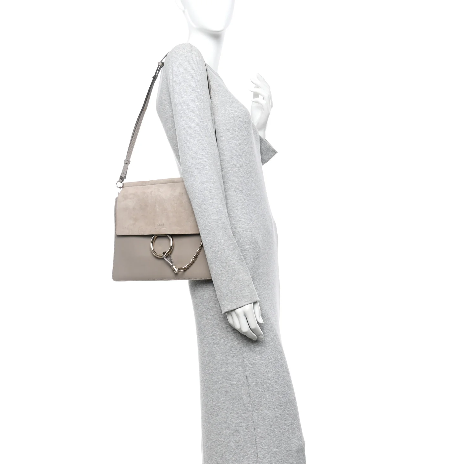 Calfskin Suede Medium Faye Shoulder Bag Motty Grey - Image 2
