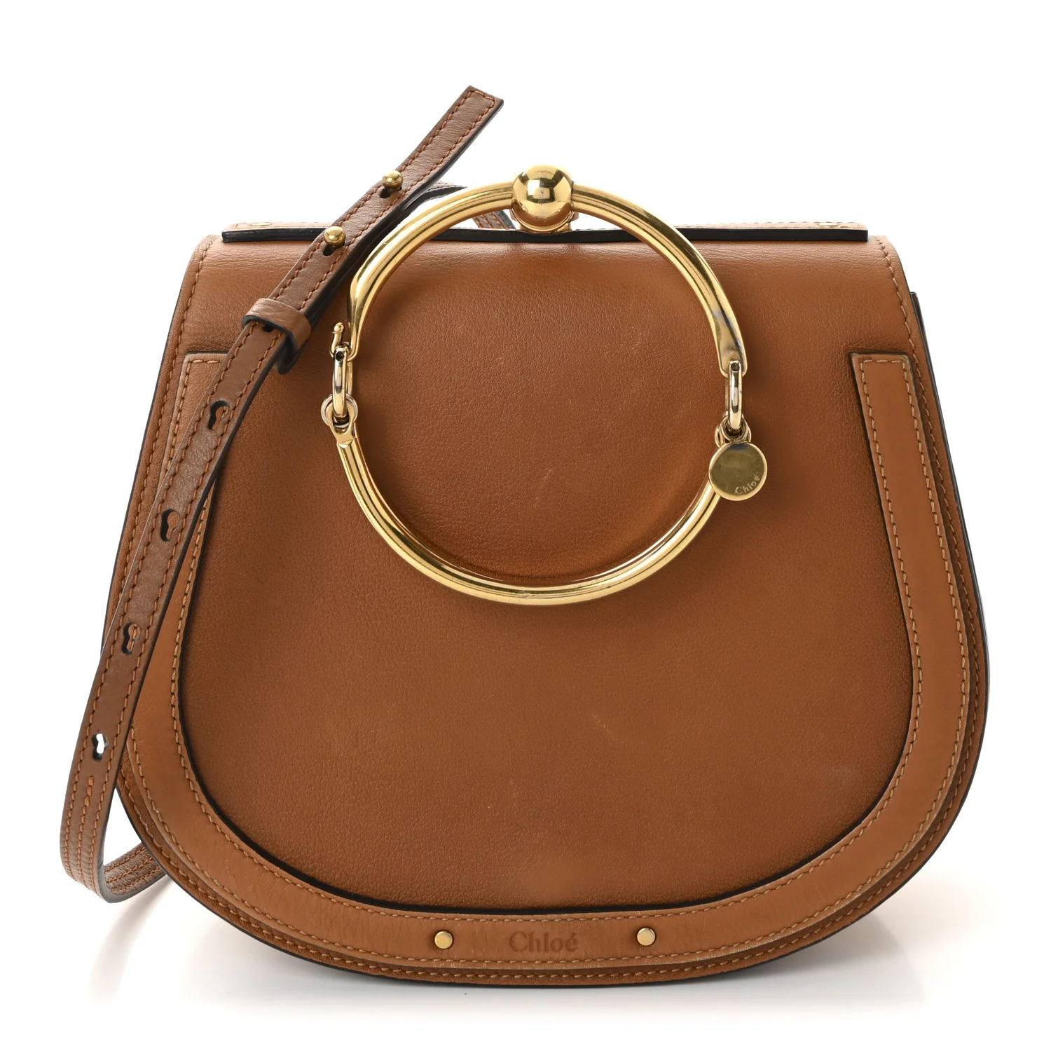 Calfskin Suede Medium Nile Bracelet Bag Caramel