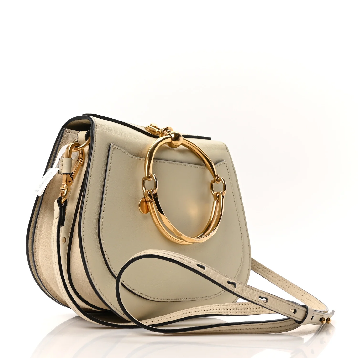 Calfskin Suede Medium Nile Bracelet Bag Off White - Image 3